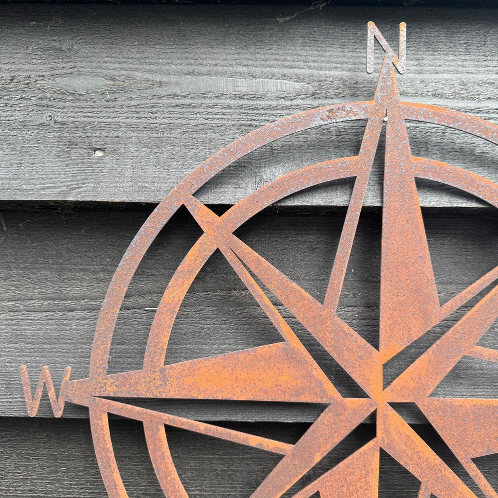 Rusty Metal Compass Wall Sign 50cm