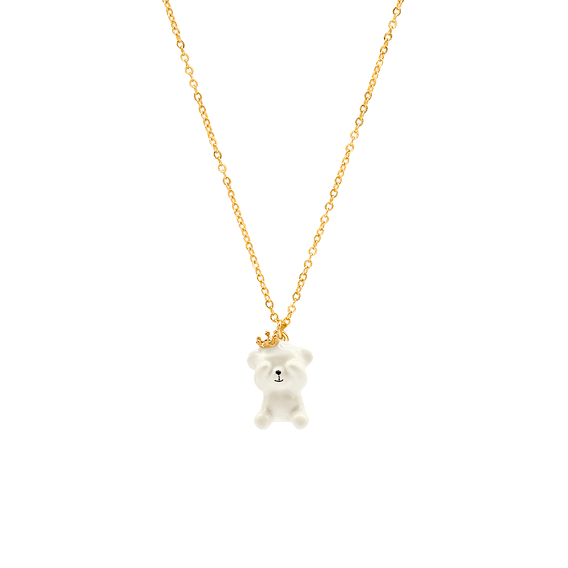 Gold Enameled Chain Cute Bear Pendant Necklace
