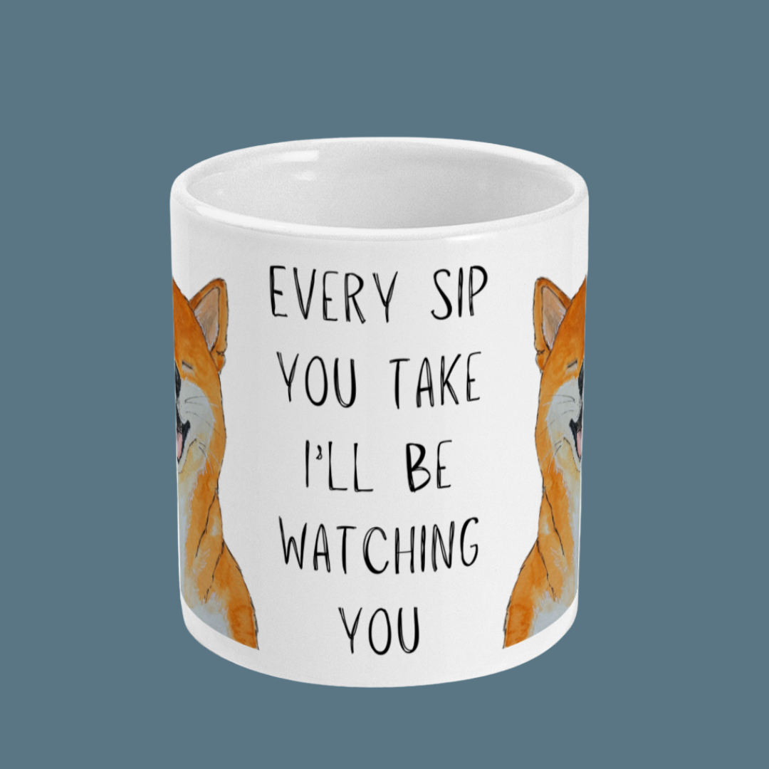 Shiba Inu Ceramic Coffee Mug with Witty Surveillance Slogan