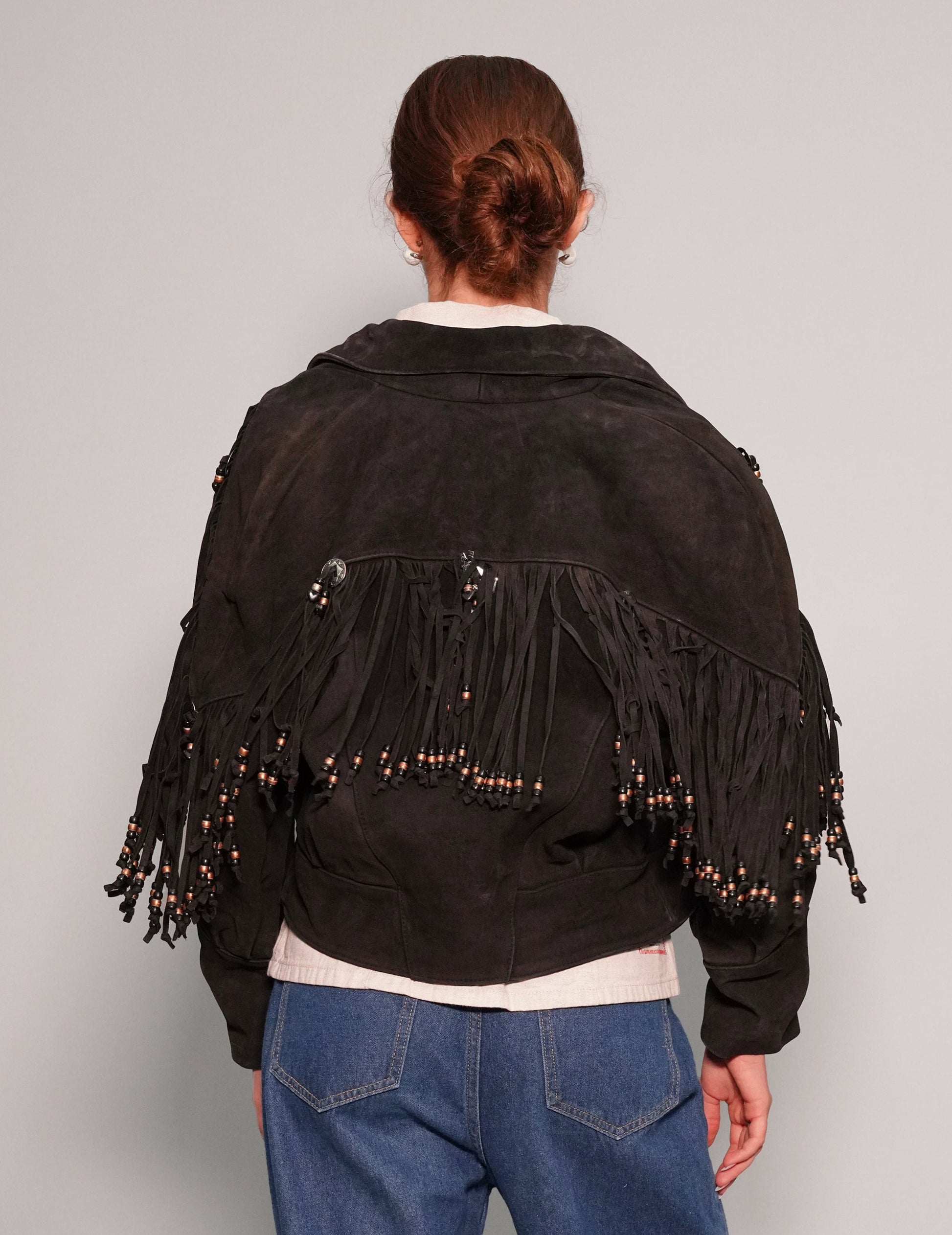 Black Beaded Cowgirl Leather Jacket