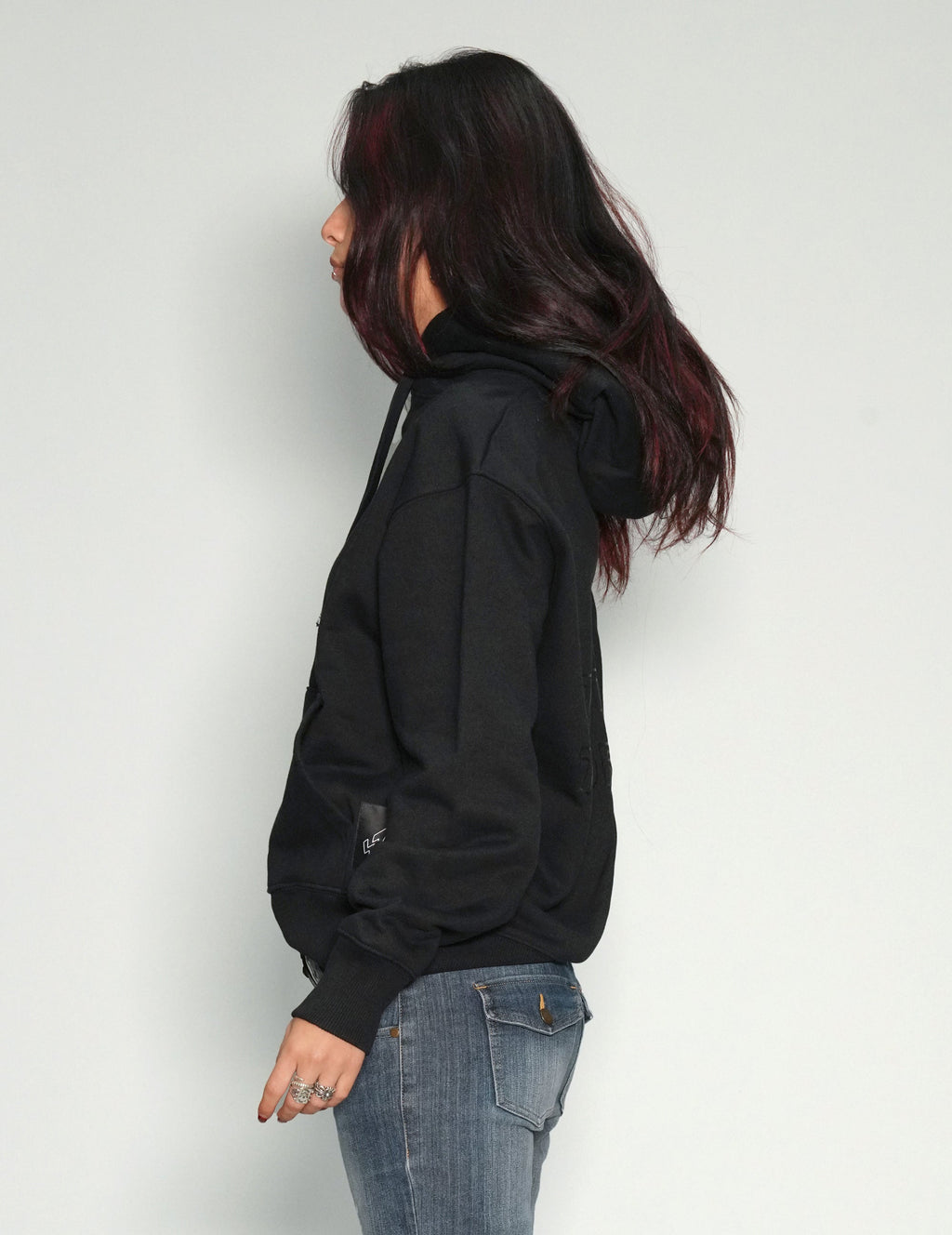 Black Organic Cotton Hoodie with Silver Logo