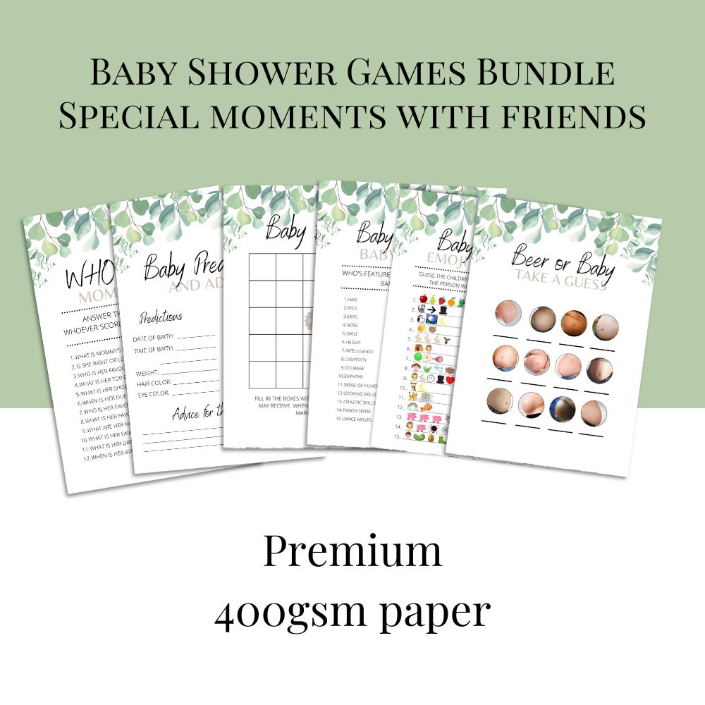 Baby Shower Games Bundle for 6 Activities