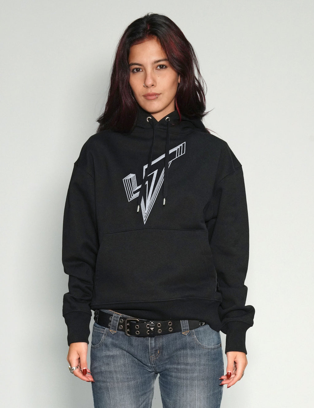 Black Organic Cotton Hoodie with Silver Logo