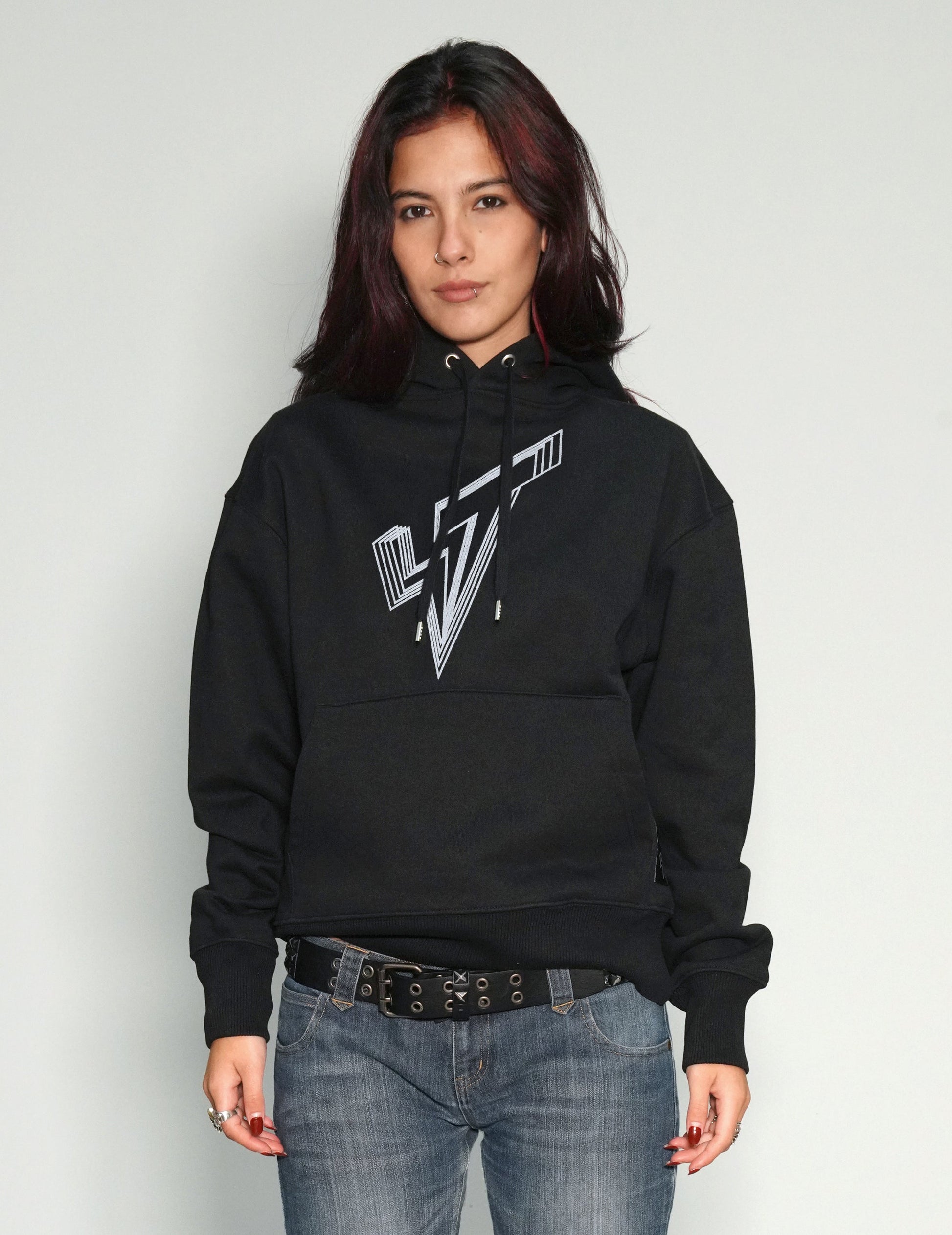 Black Organic Cotton Hoodie with Silver Logo