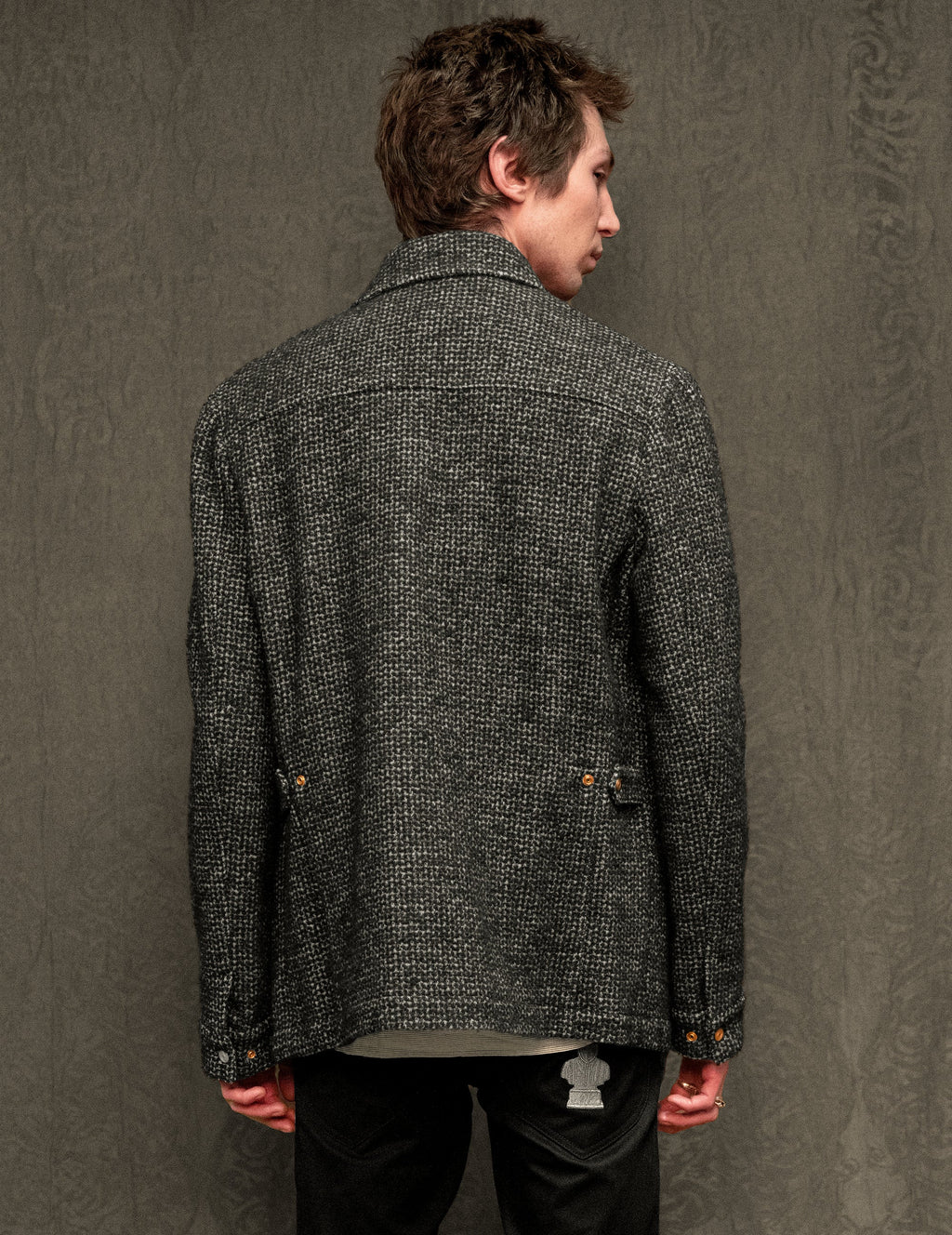 Monaco Car Coat in Tweed Charcoal and Black