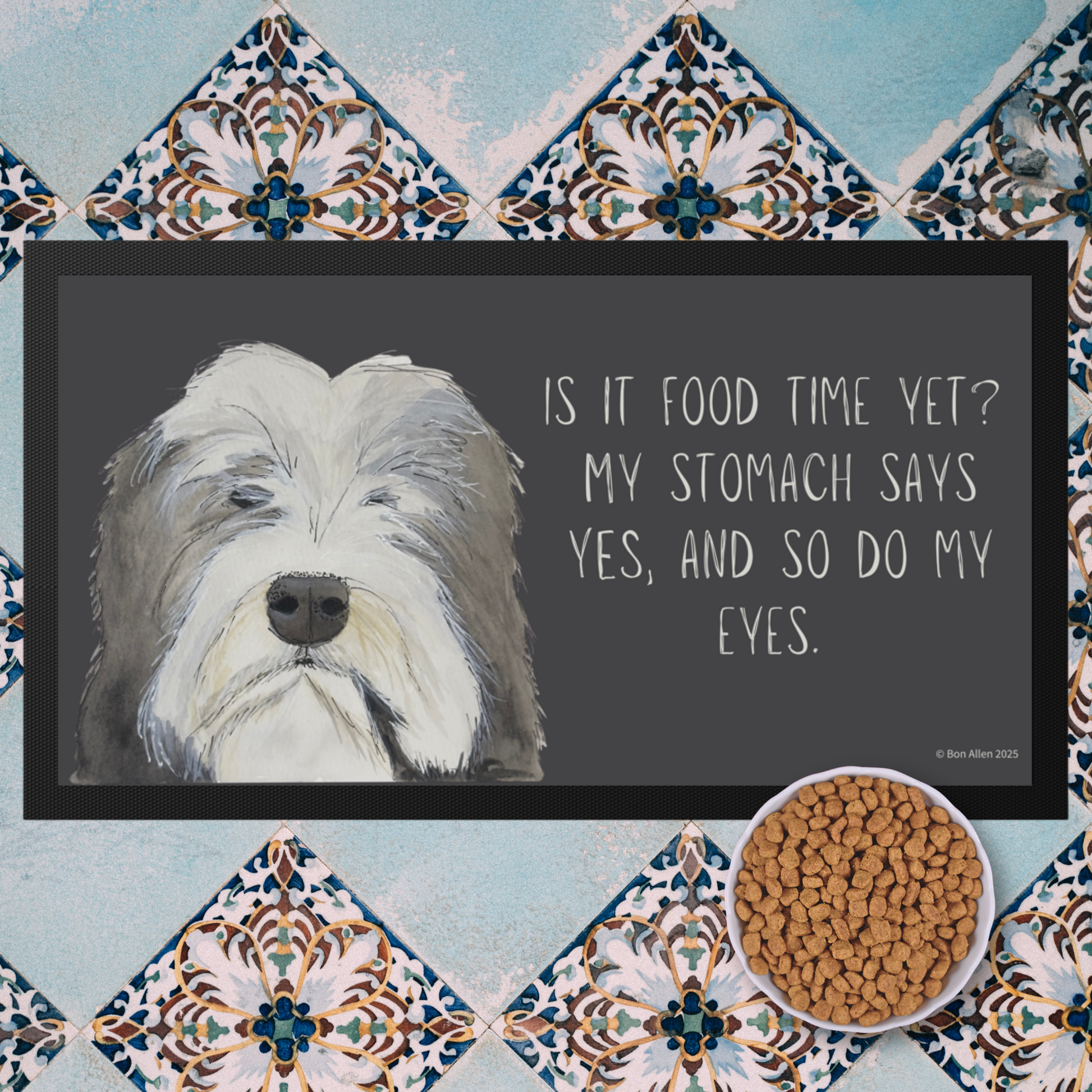 Bearded Collie Pet Bowl Mat Is It Food Time Yet Edition