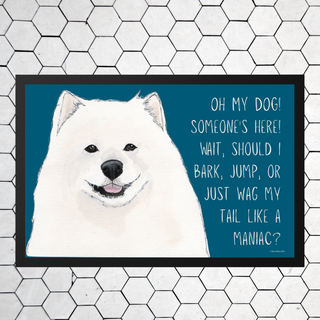 Samoyed Door Mat A Welcoming Tail Wagging Barking Jumping Delight