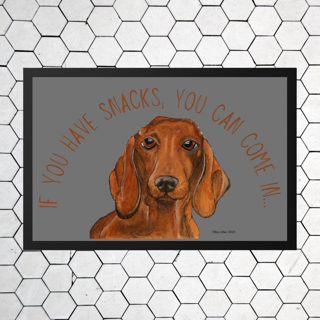 Dachshund Doormat with Snacks Slogan