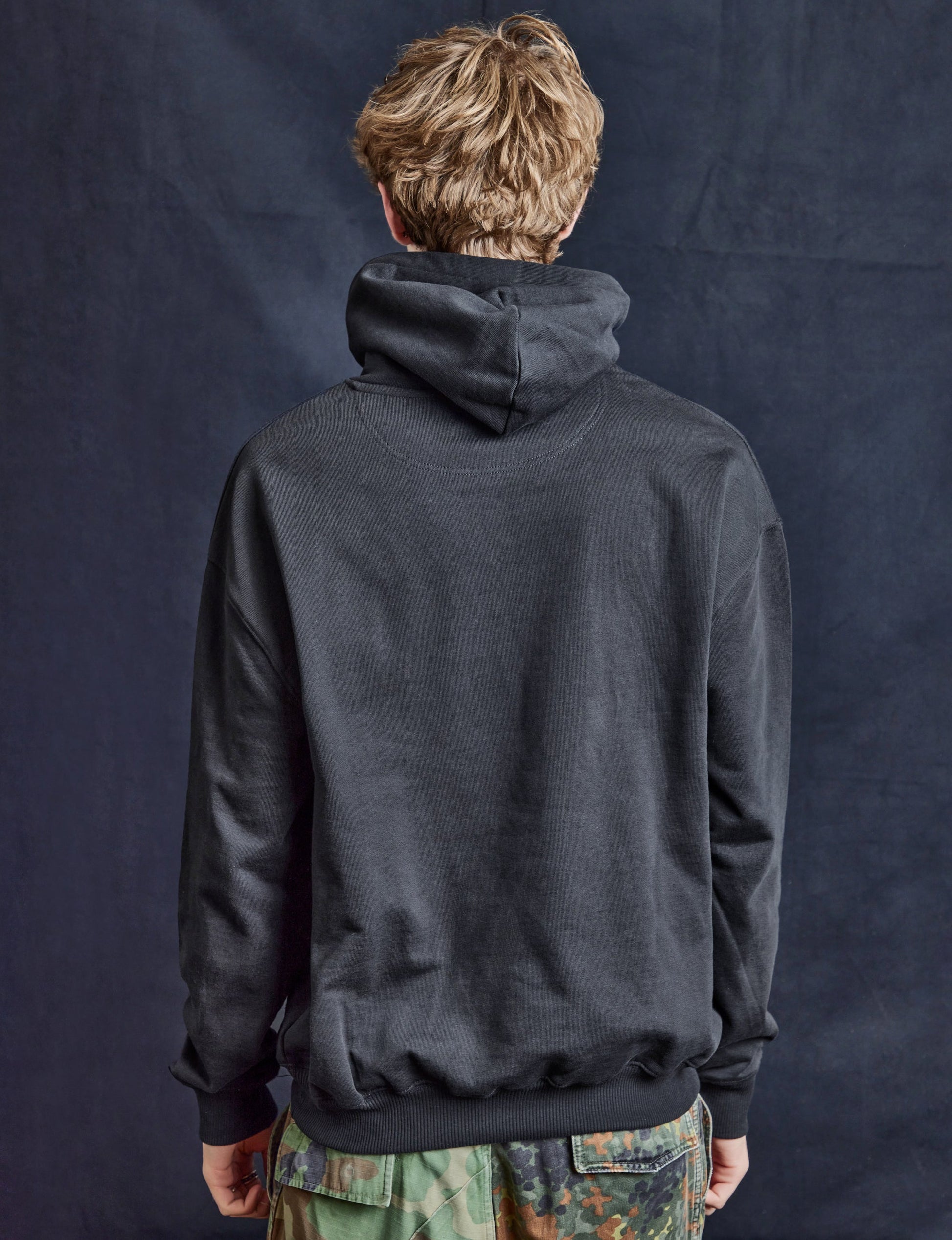 Black Organic Cotton Hoodie with Silver Logo