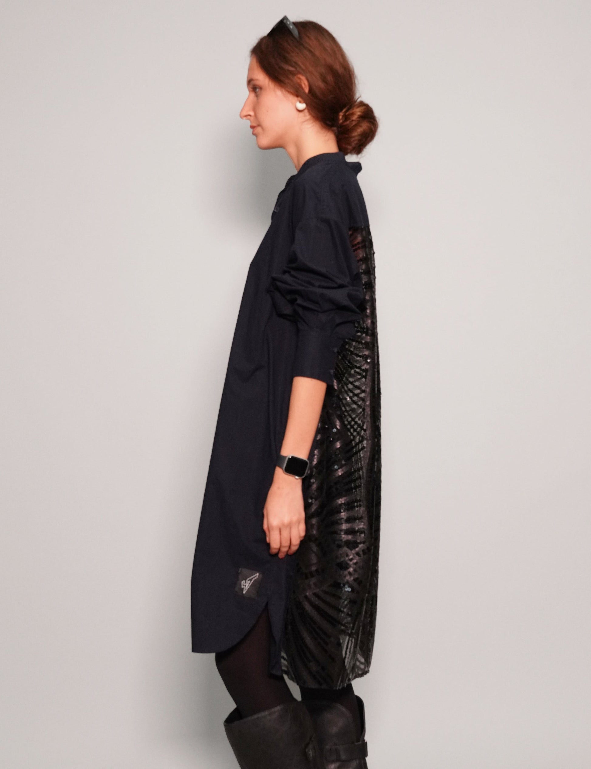 Party Back Short Collar Dress Shirt in Dark Navy