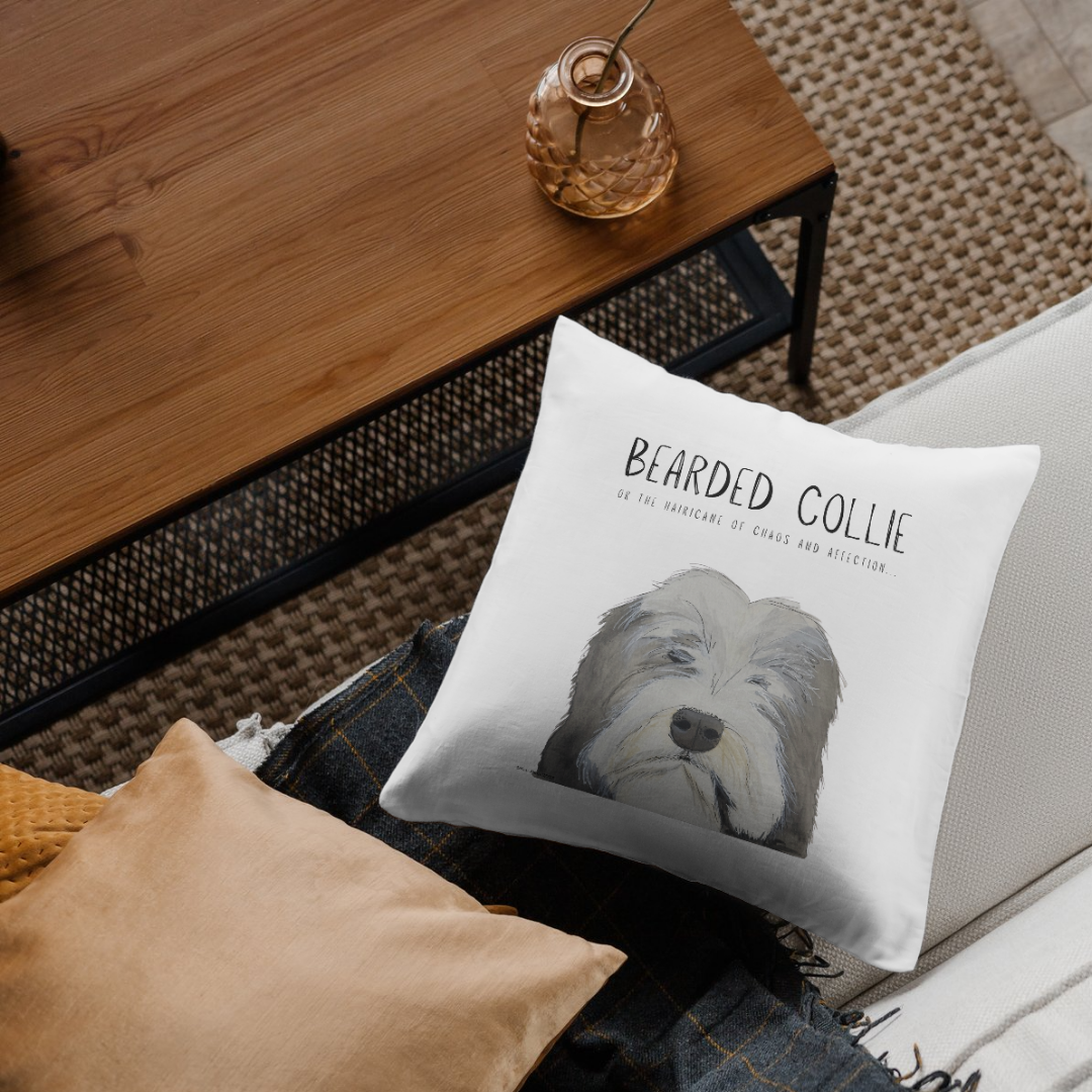 Bearded Collie Cushion Cover Chaos and Cuddles
