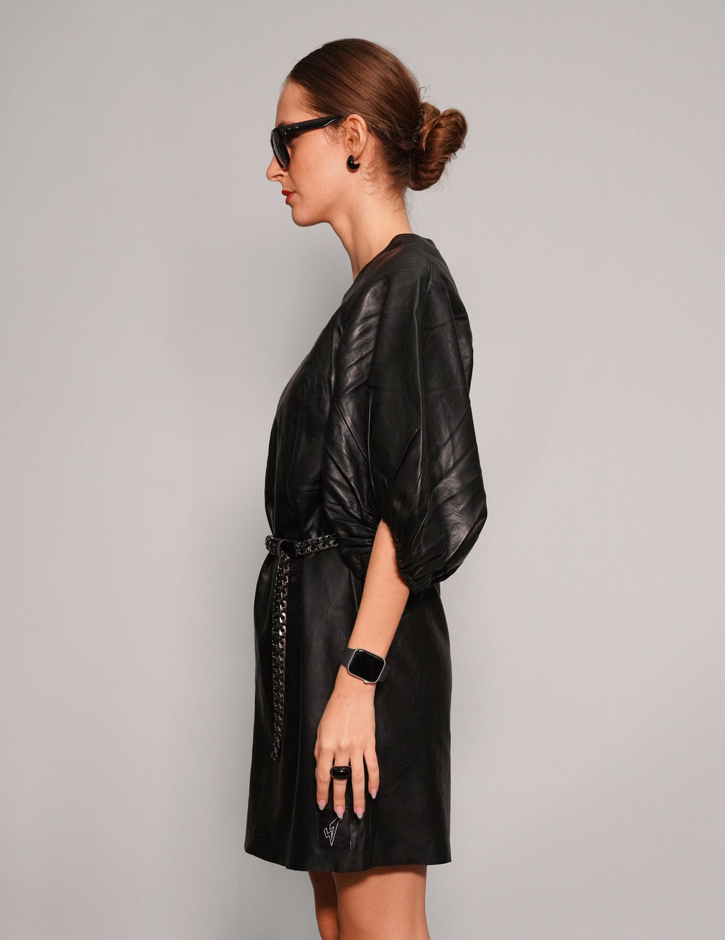 Puff Sleeve Leather Dress