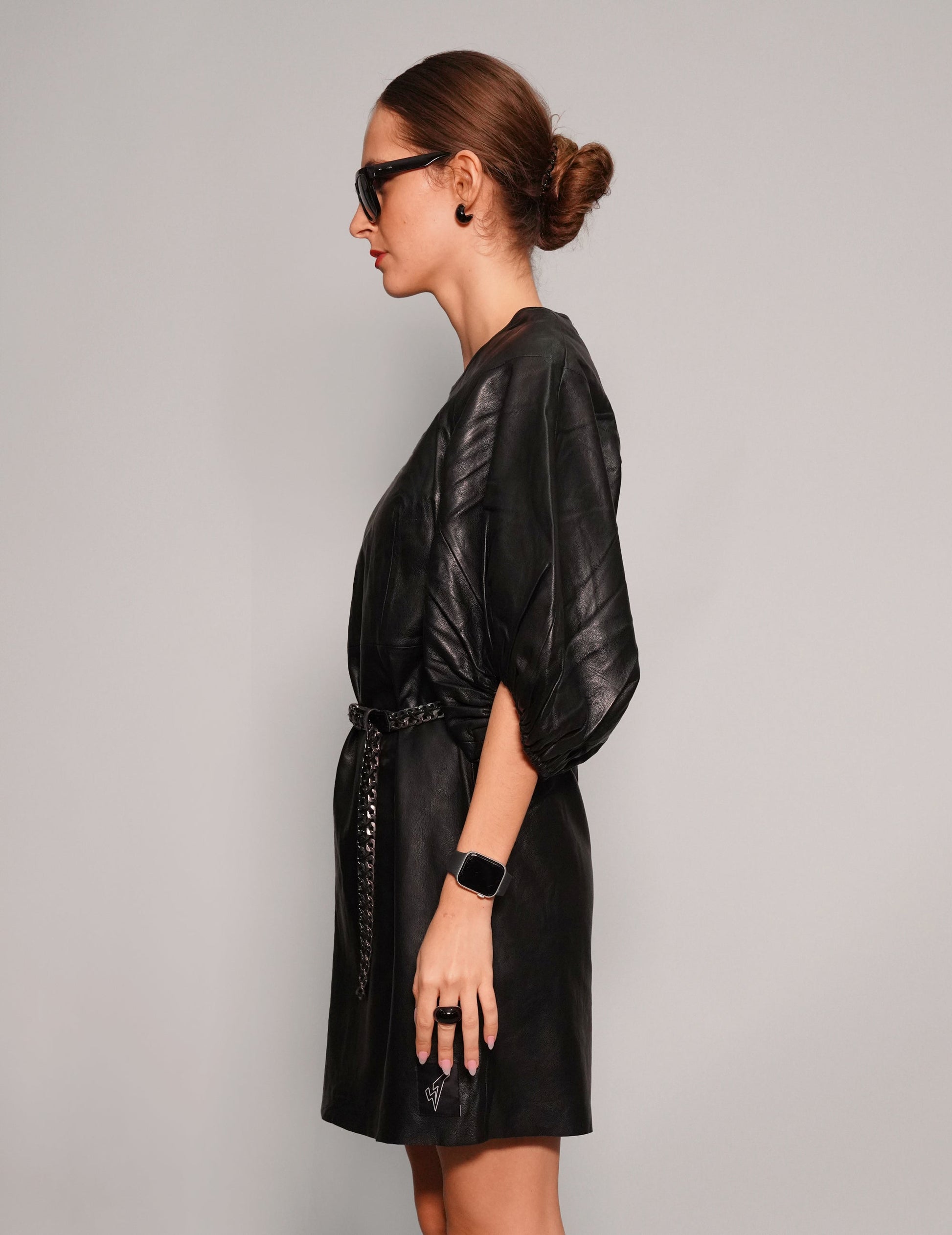 Puff Sleeve Leather Dress