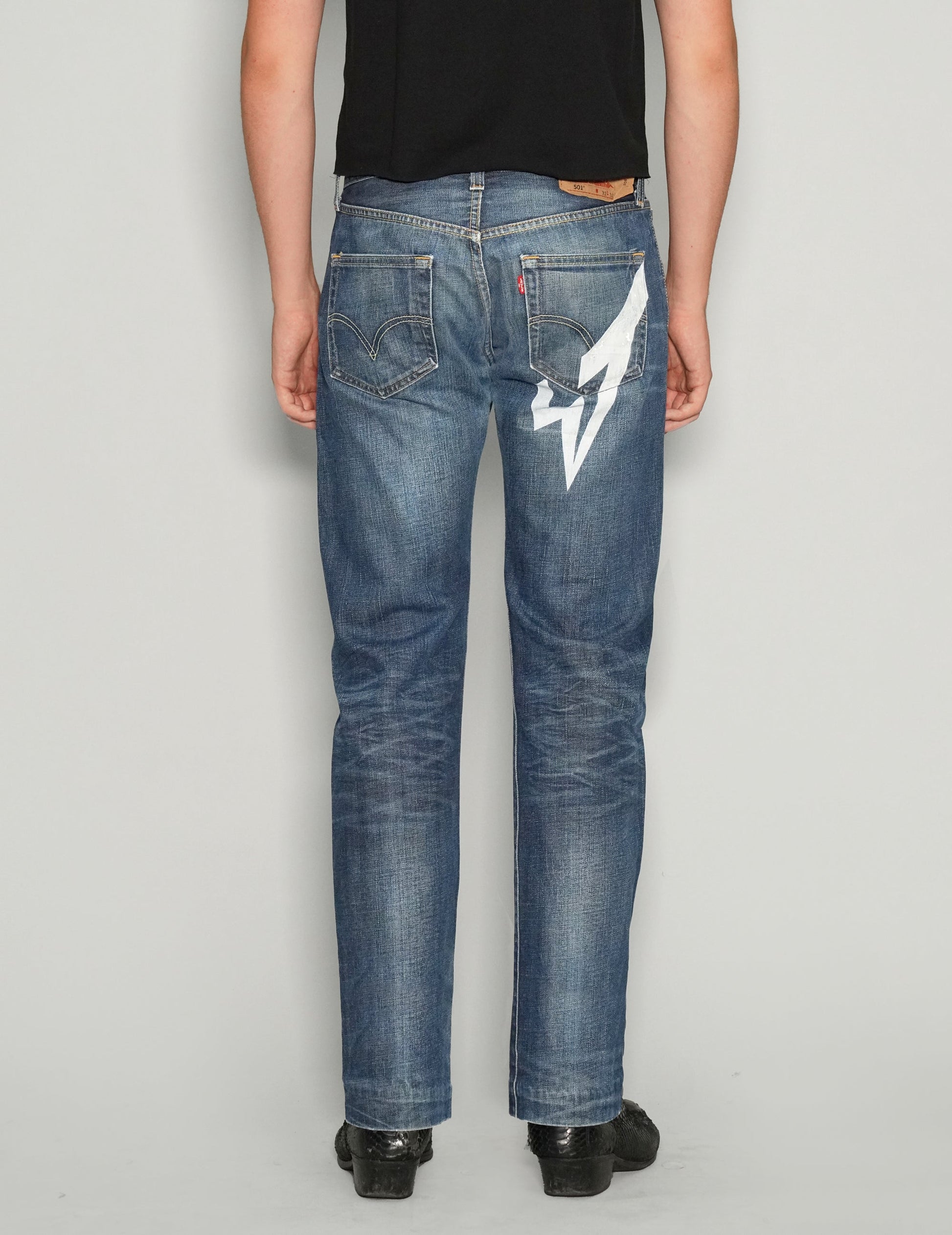 Saint Vintage Blue Jeans with Custom Rock and Roll Print