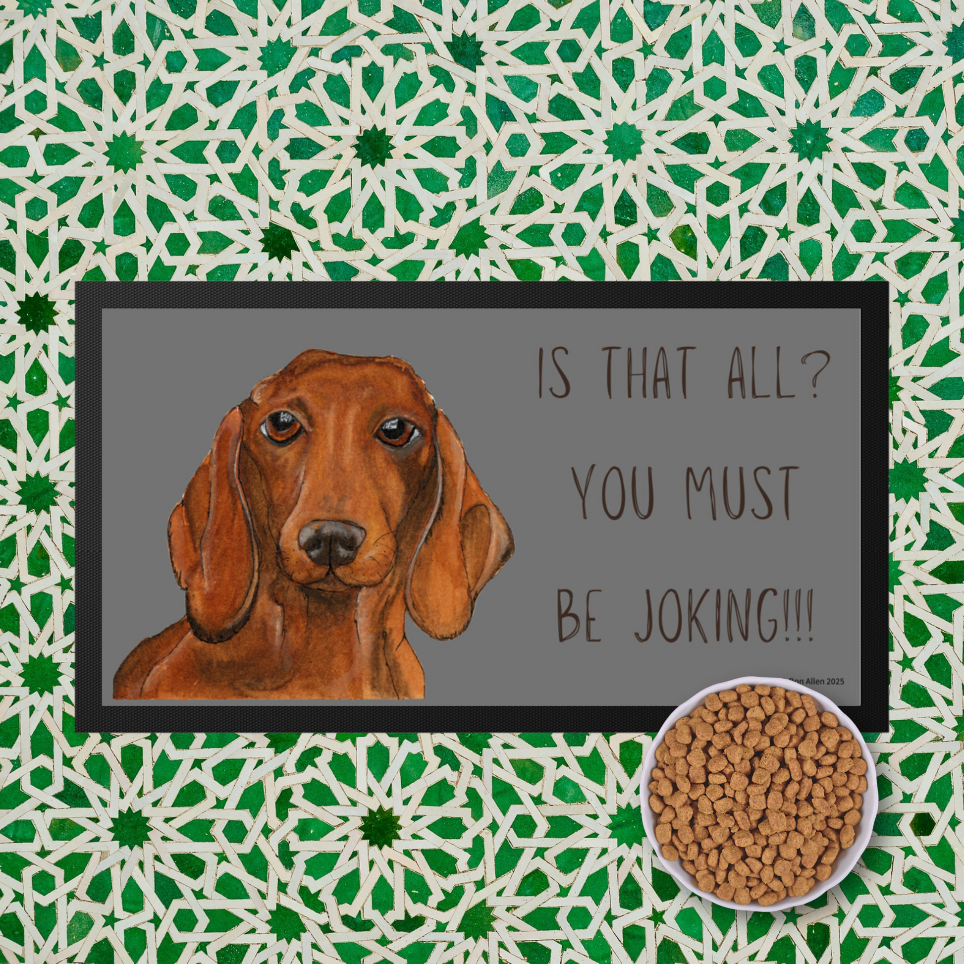 Dachshund Dining Drama Hilarious Pet Bowl Mat