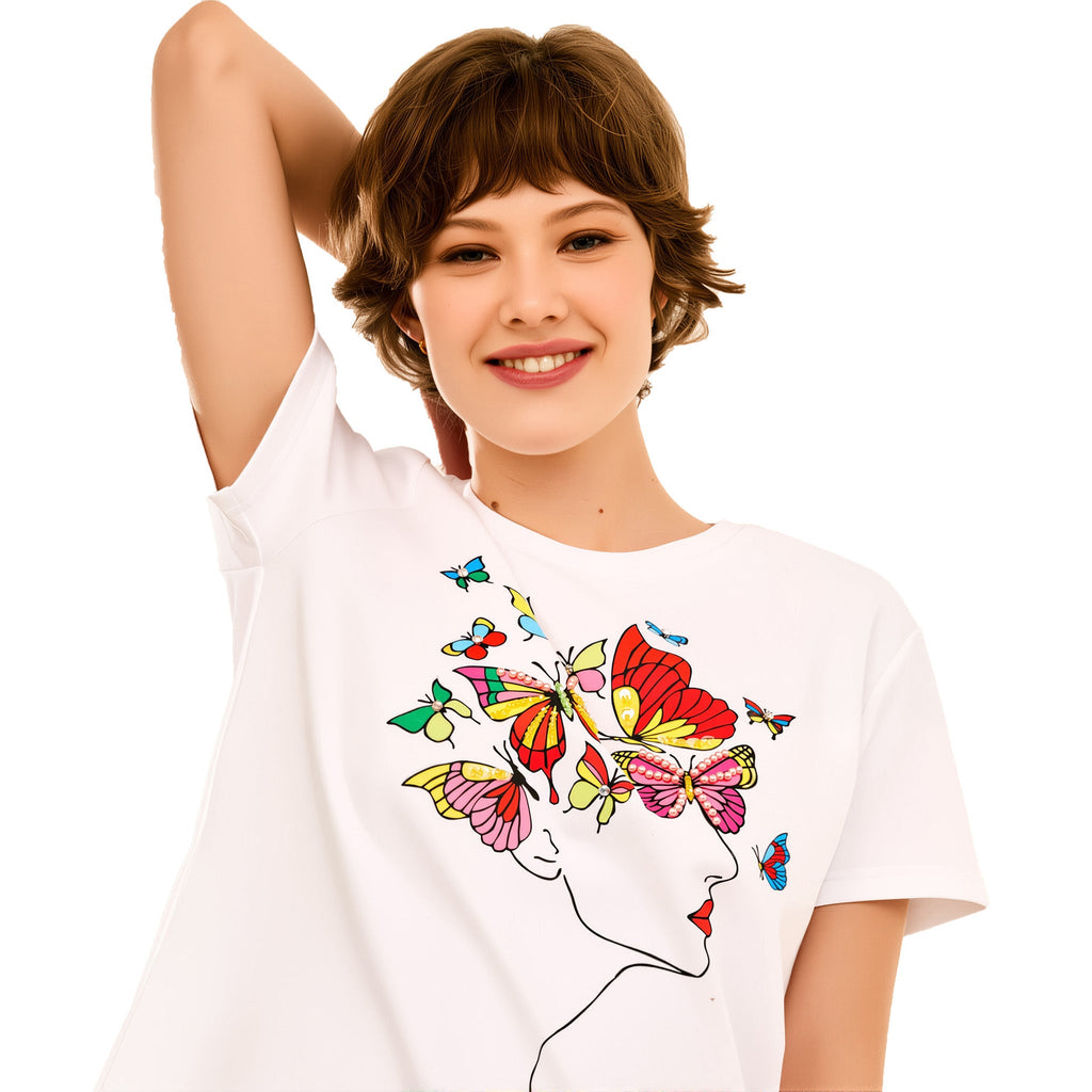 Cotton Pop Art Hand Embroidered T-Shirt