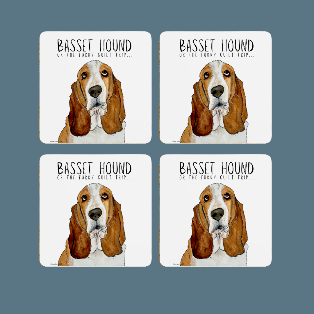 Basset Hound Guilt Trip Coasters Set of 4