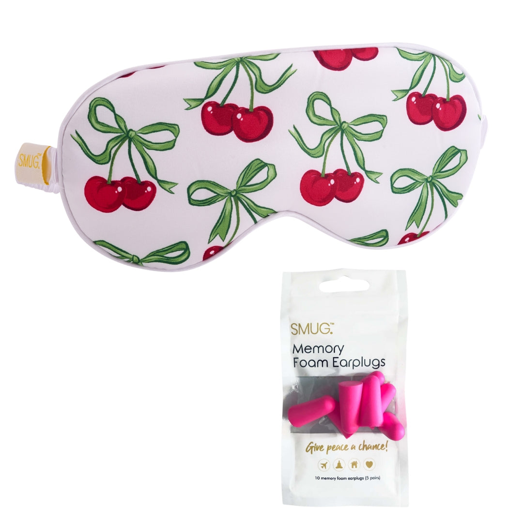 Satin Sleep Mask White Cherries Print