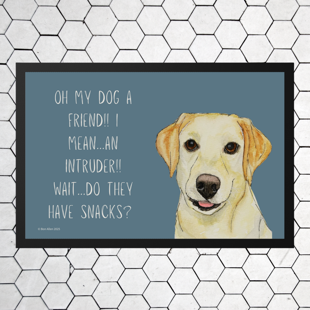 Yellow Labrador Welcome Mat Friend or Intruder or Snack Delivery