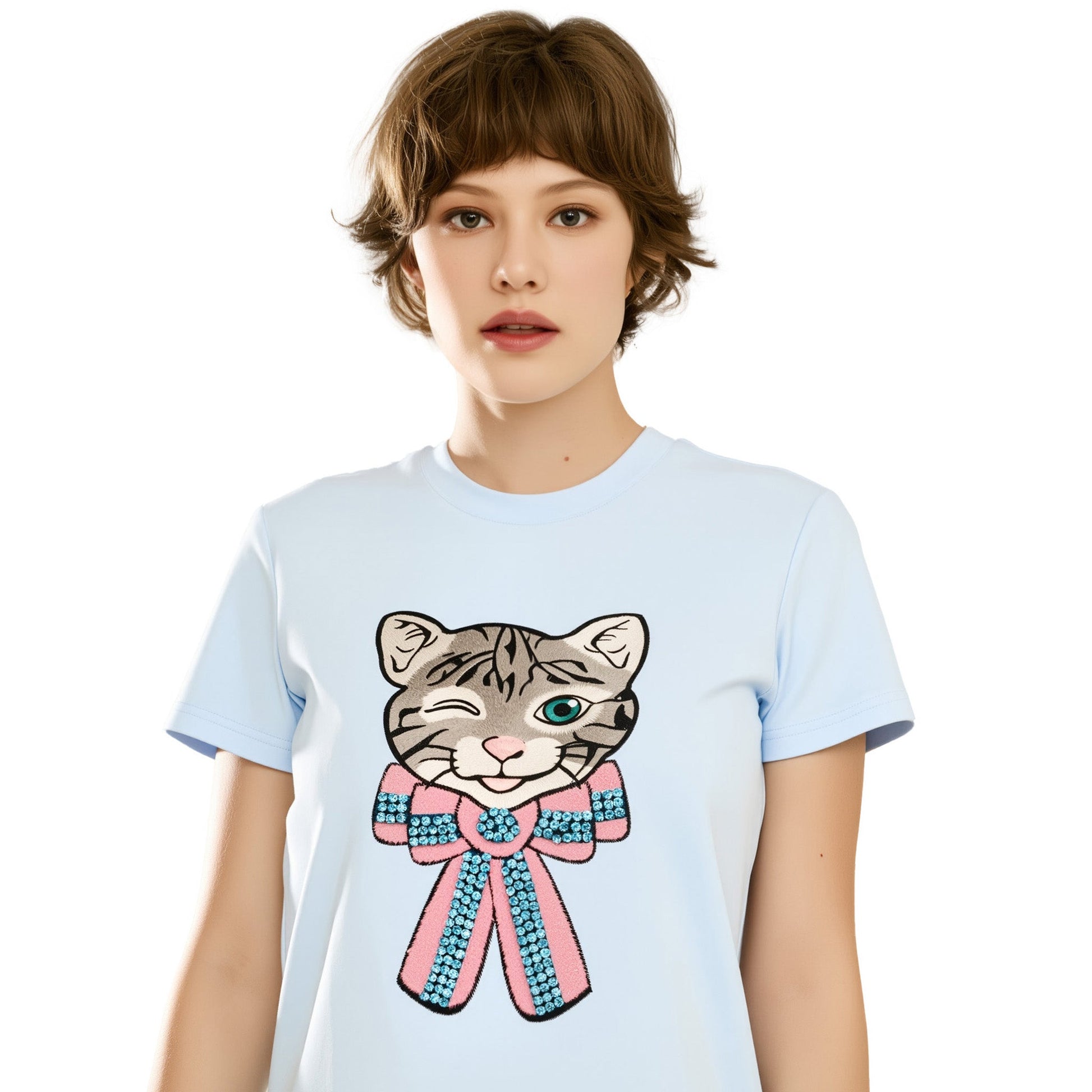 Cotton Cat Printed and Embroidered T-Shirt