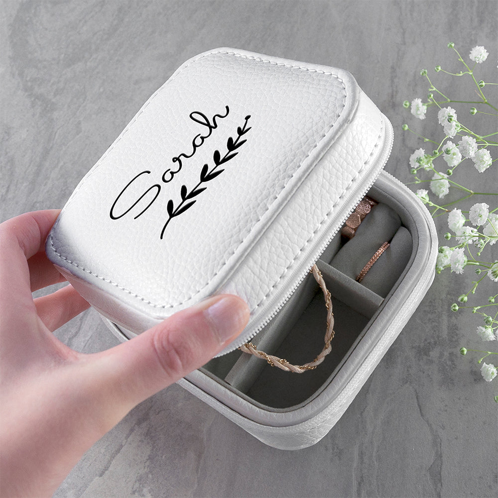 Personalised White Travel Jewellery Case with Wreath Design
