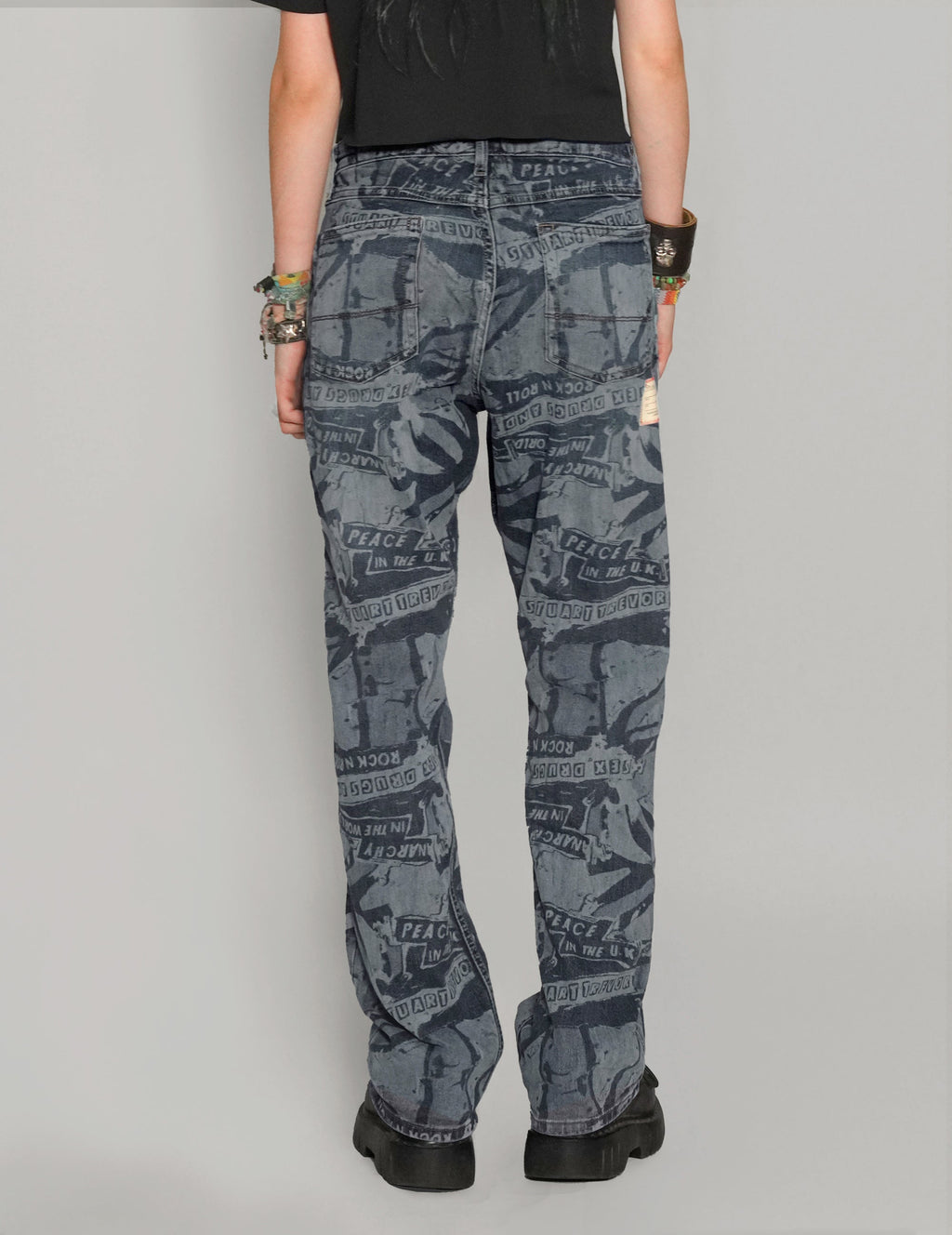 Peace Laser Print Jeans in Indigo