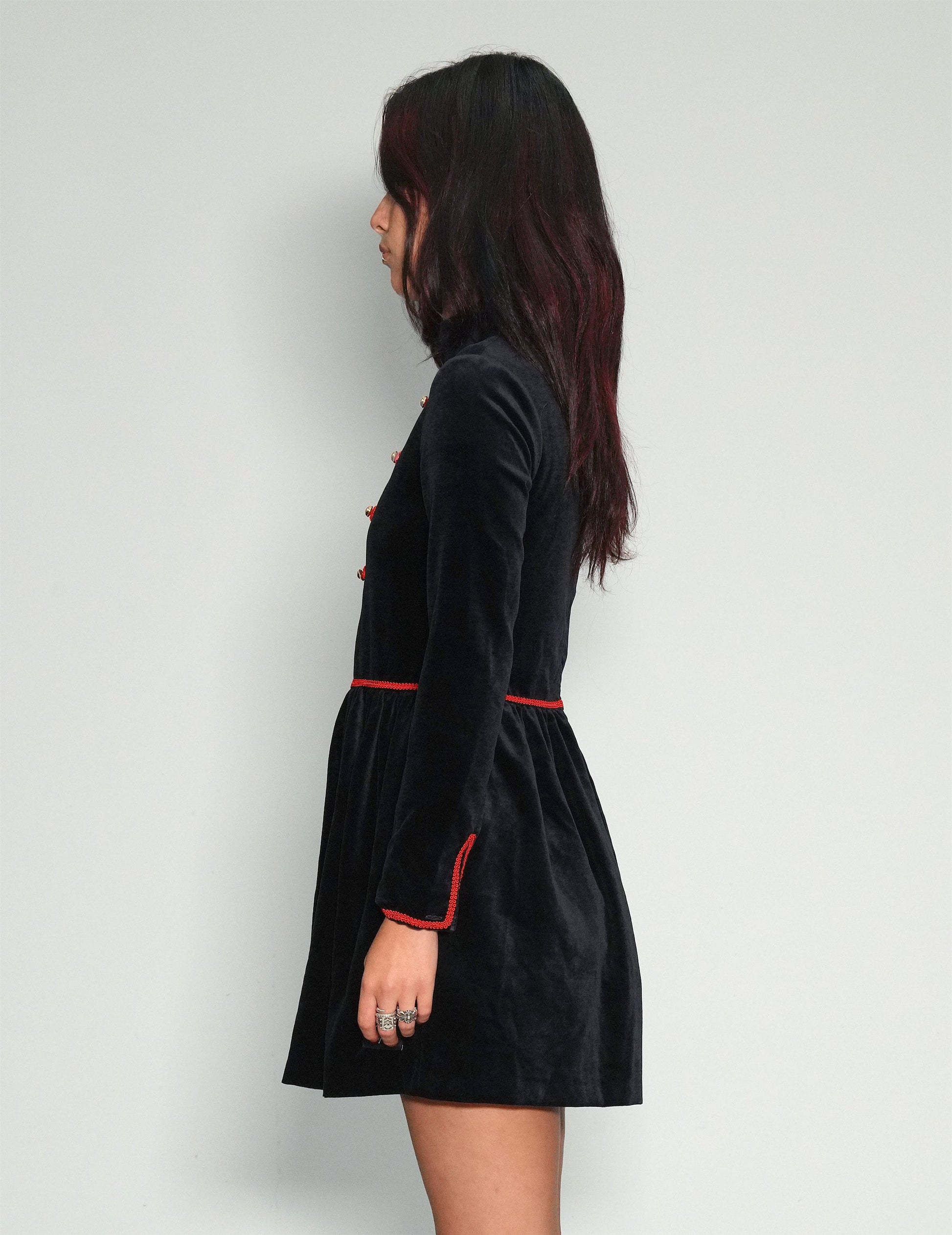 Vintage Military Velvet Dress with Lace Detail