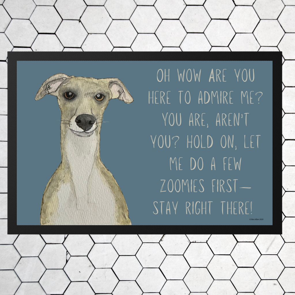 Whippet Door Mat with Amusing Greeting