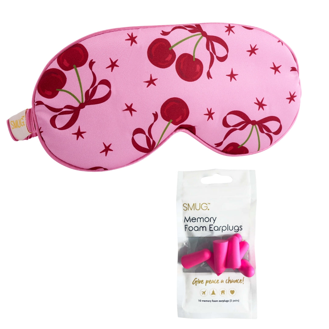 Satin Sleep Mask in Pink Cherries Print