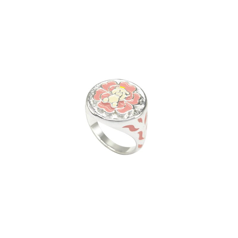Gold Enameled Camellia Bear Ring