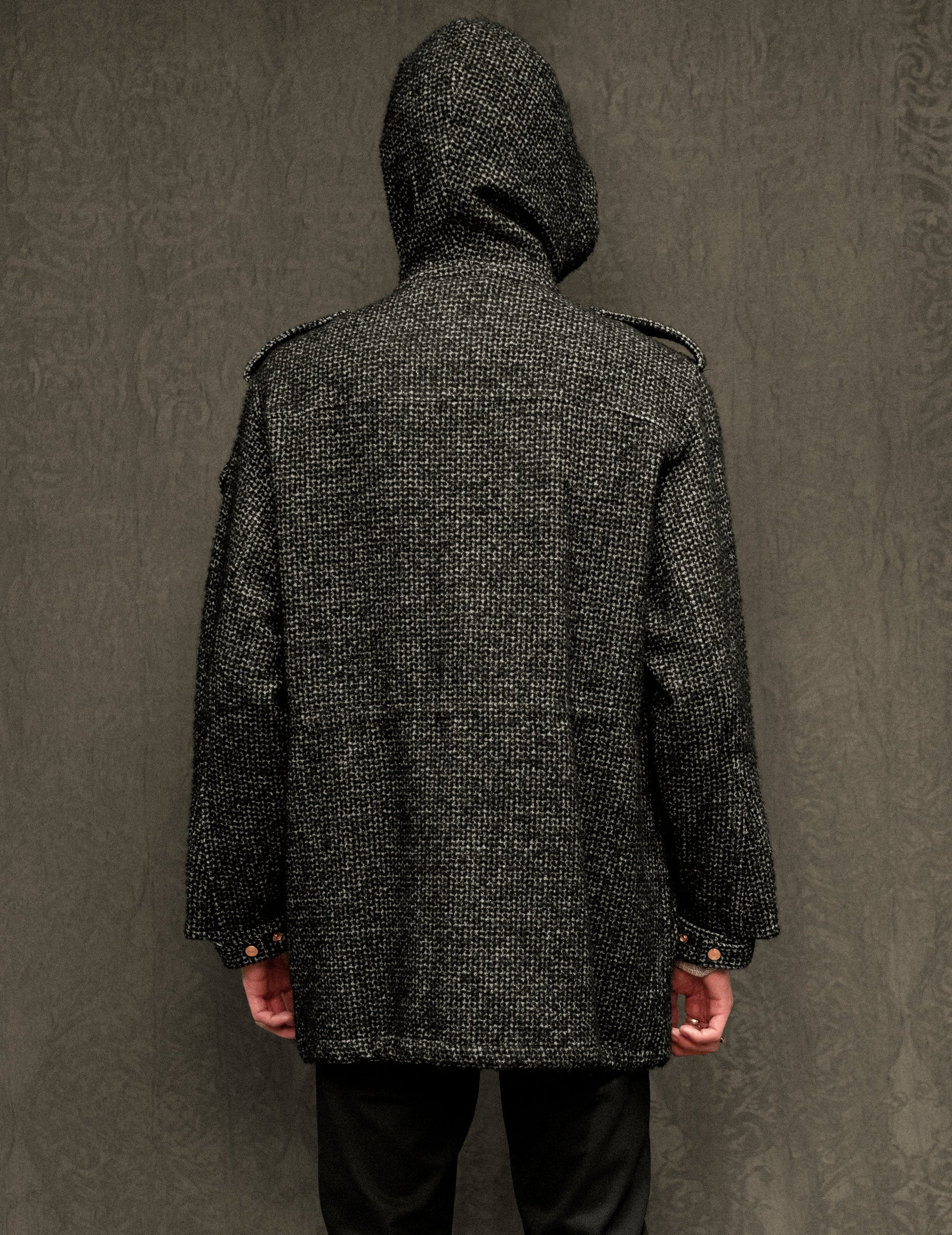 Peter Parka Tweed Charcoal and Black