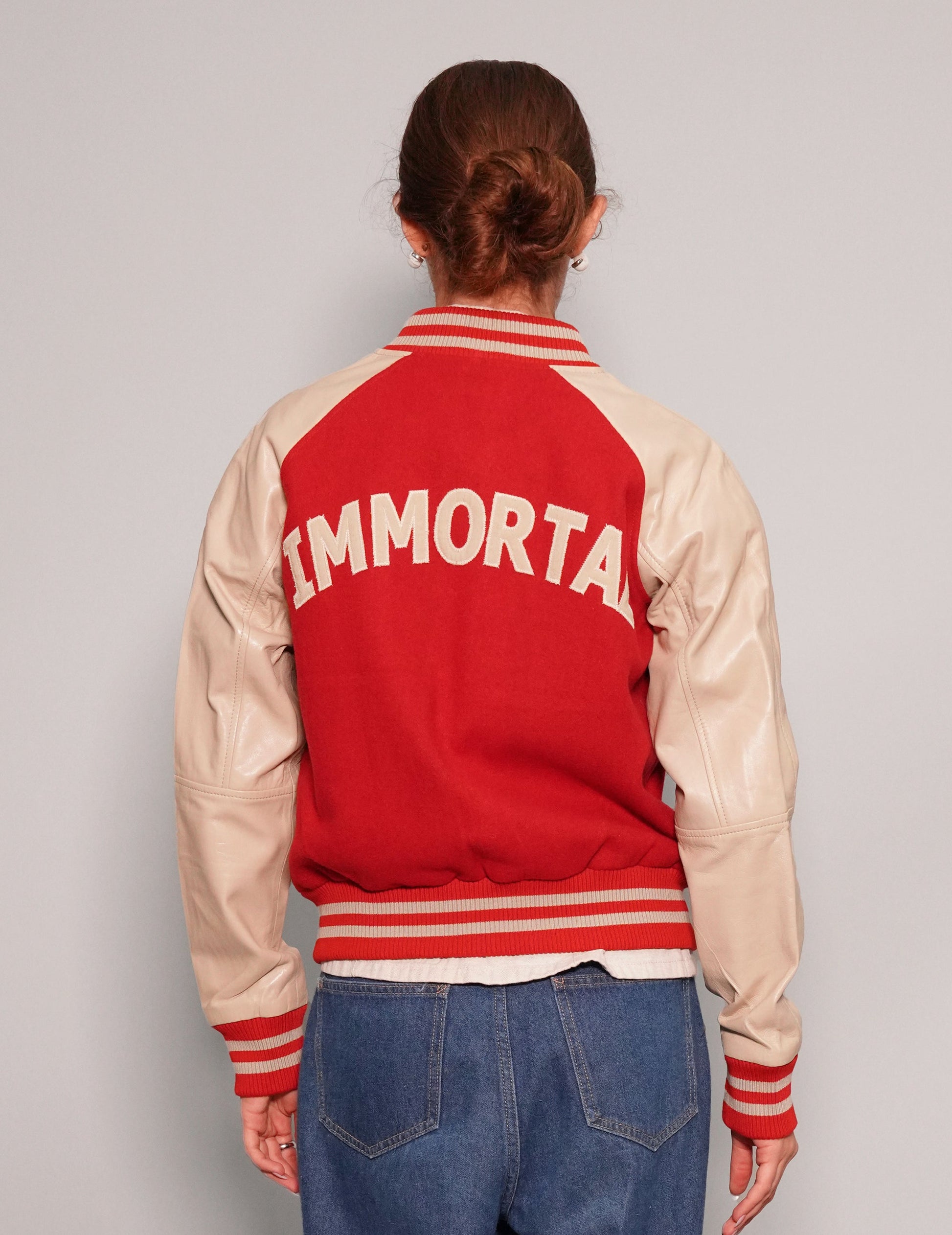Varsity Bomber Jacket in Red