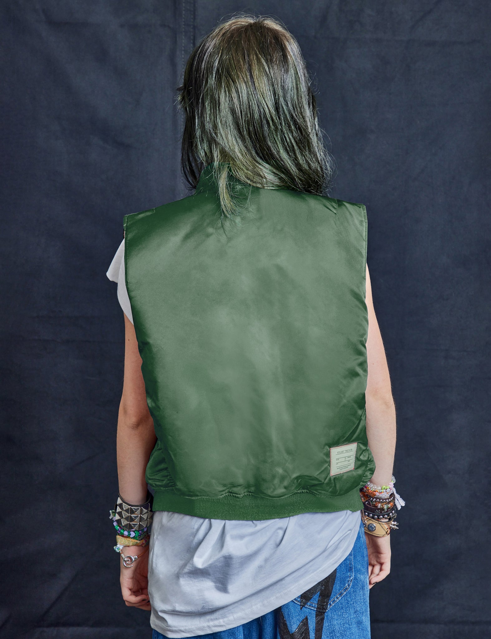 Vintage Green Bomber Gilet with Reversible Orange Lining
