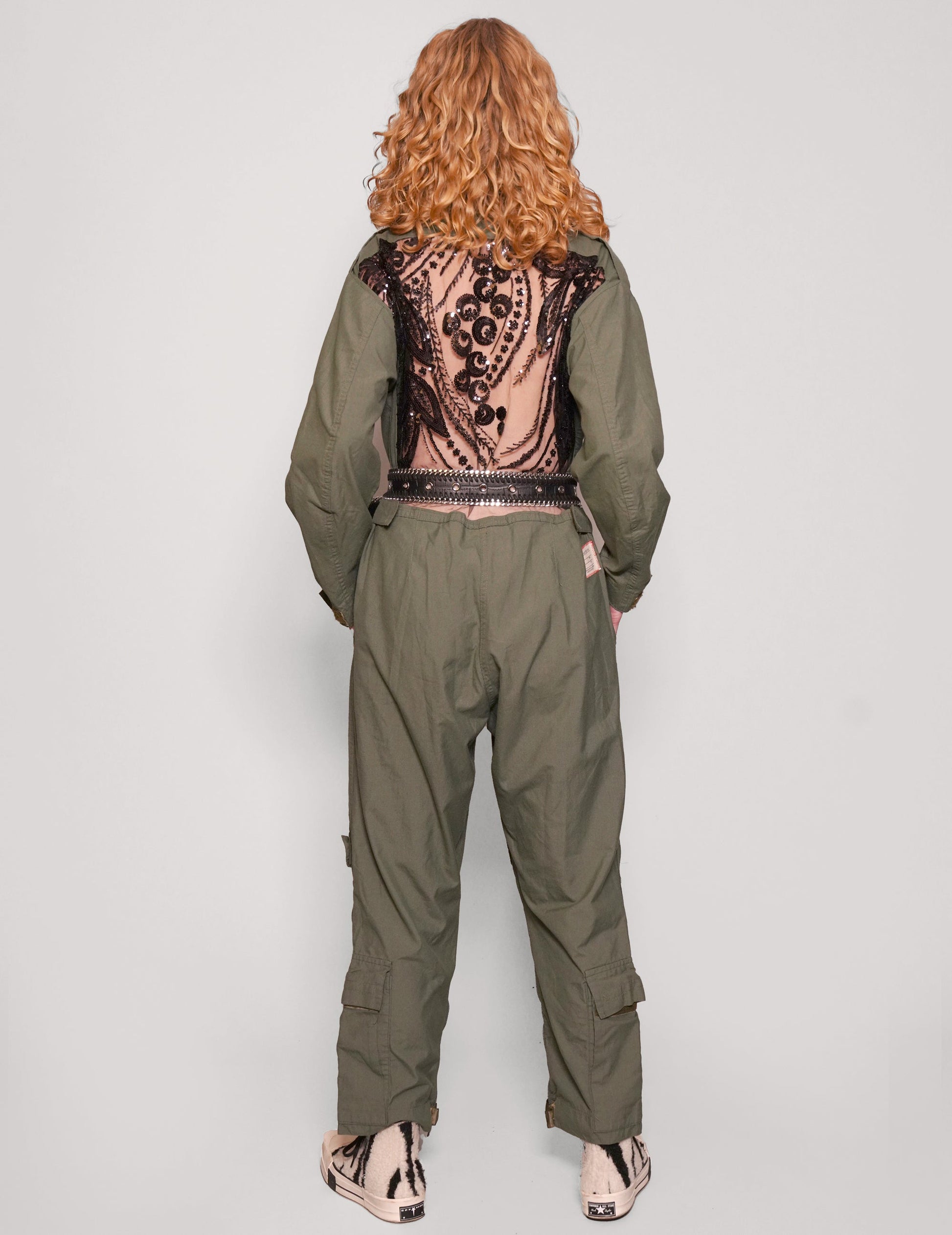 Khaki Party Back Jumpsuit with Sequin Detail