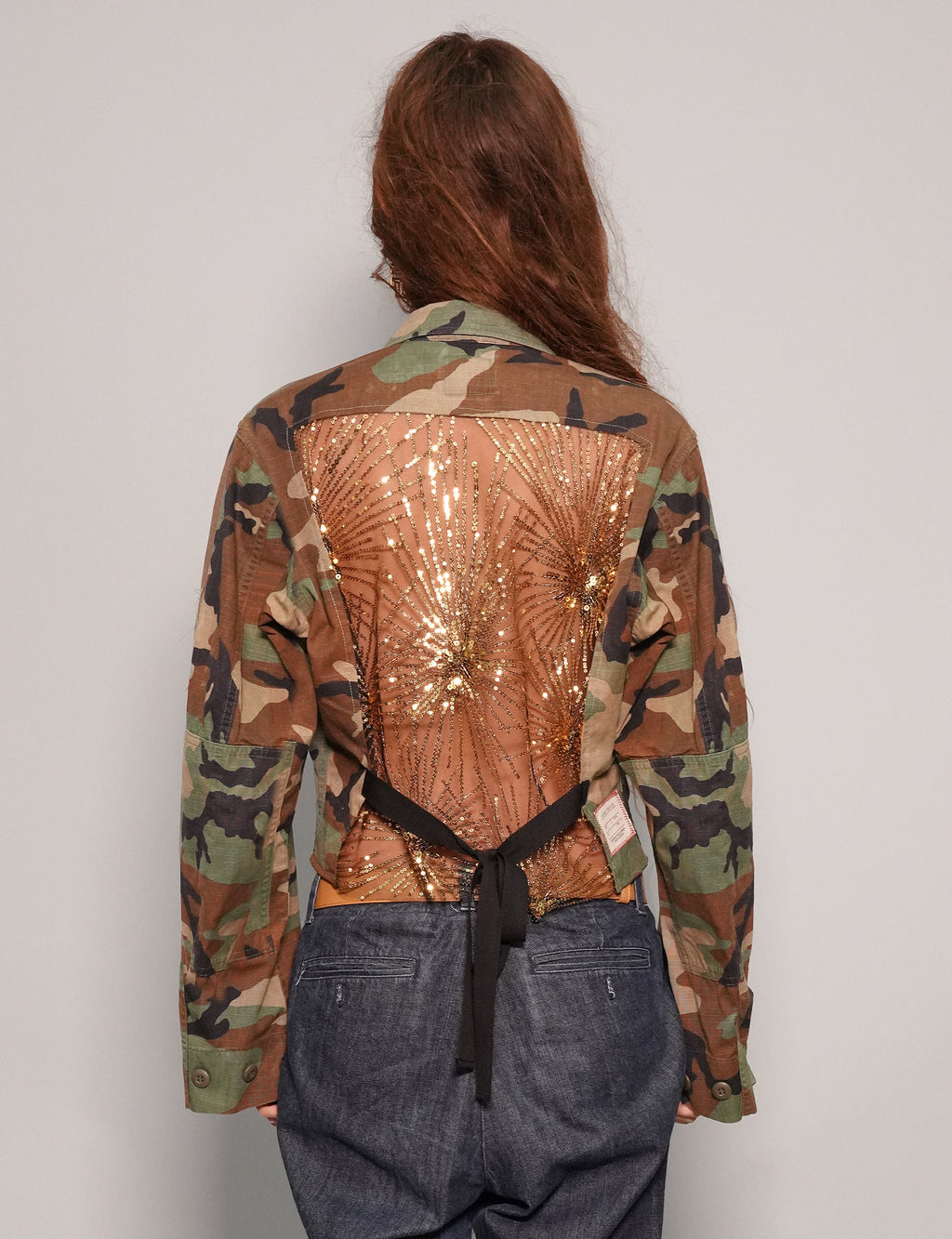 Cropped Party Back Shirt Gold Sequin Camo