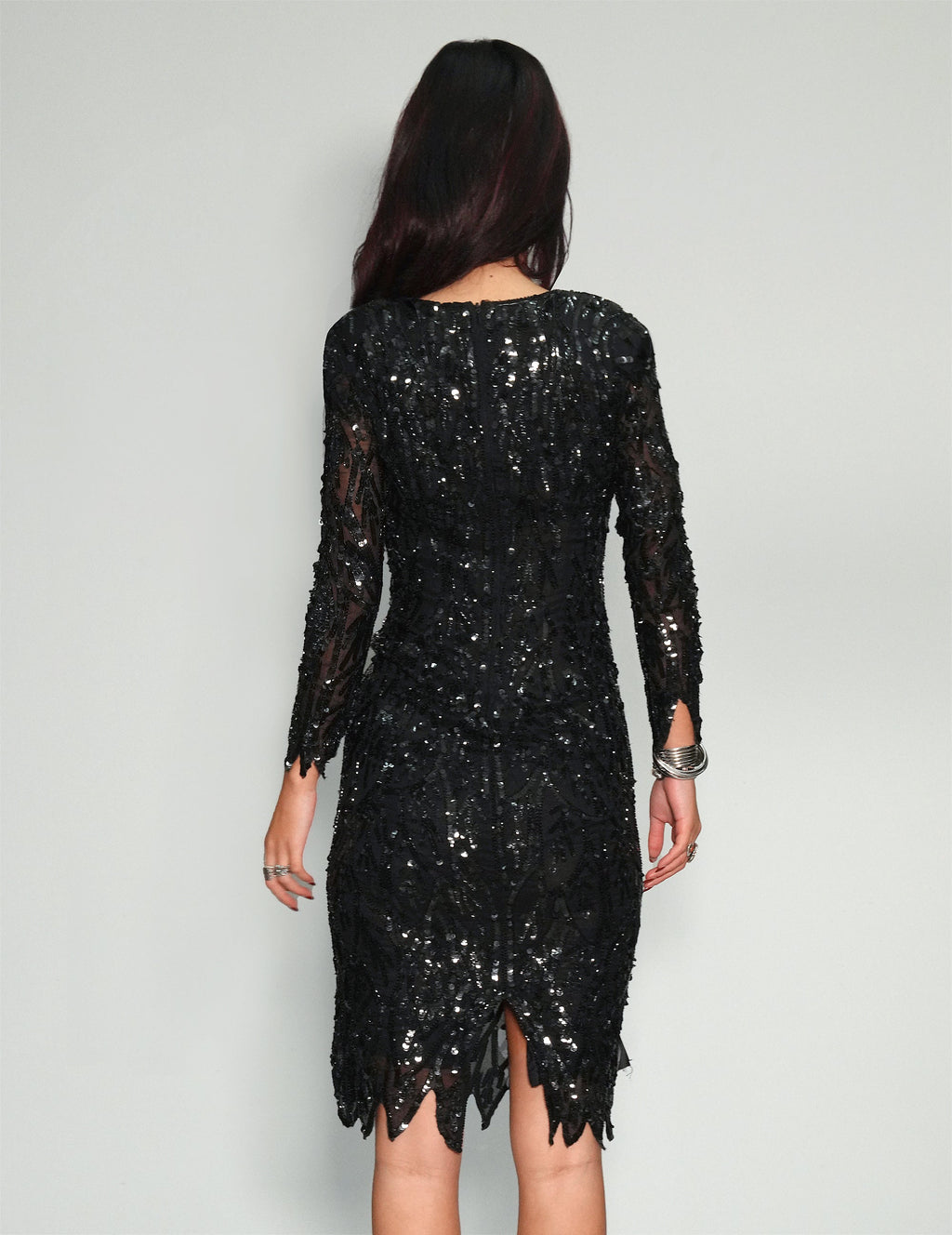 Black Hand Beaded Sequin Evening Dress