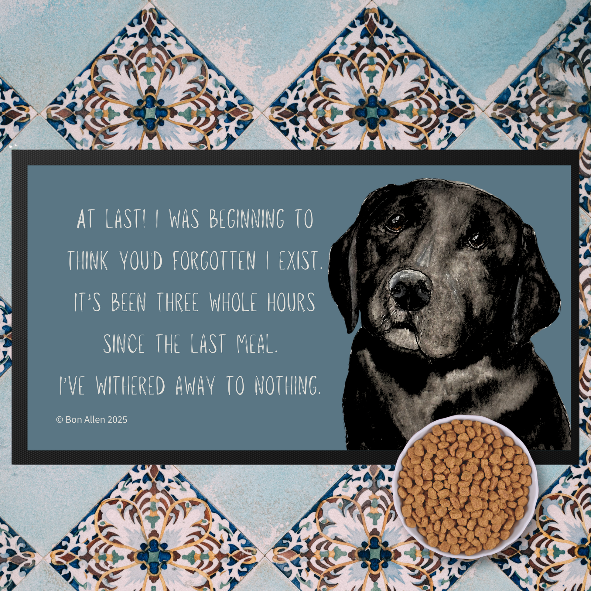 Black Labrador Starving Since Breakfast Pet Bowl Mat