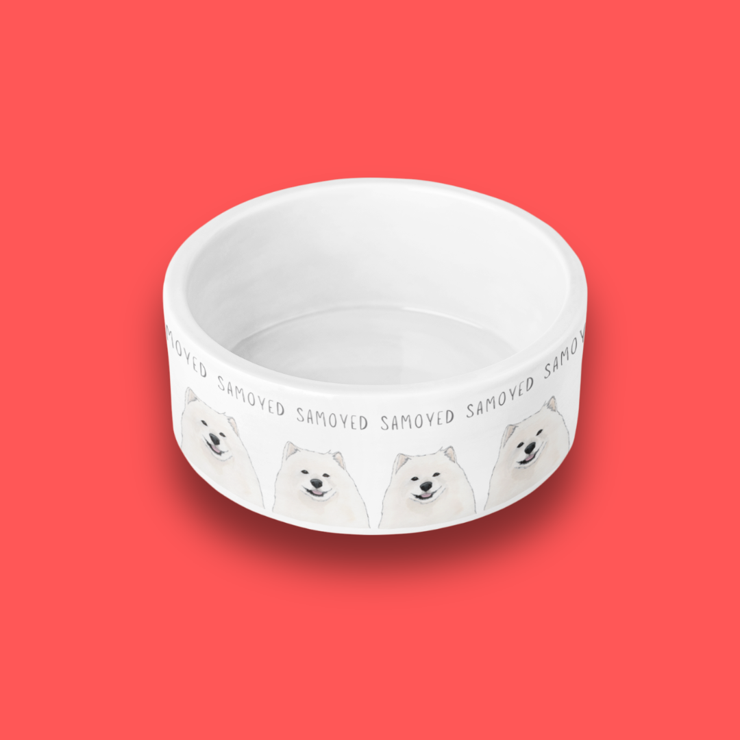 Handmade Samoyed Ceramic Dog Bowl