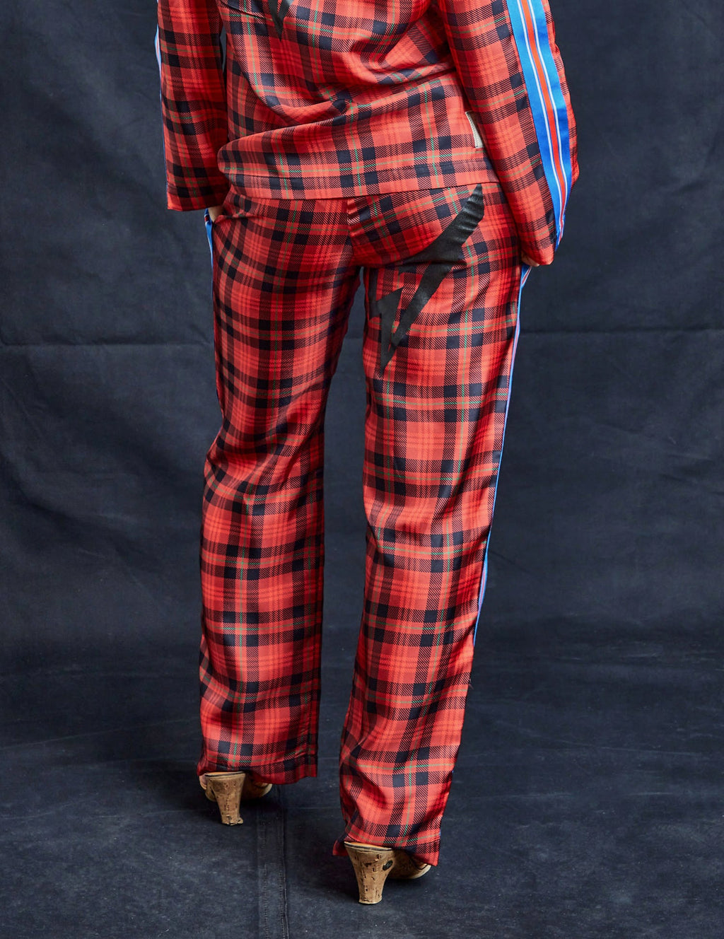 Red Silk Trousers with Neon Stripe