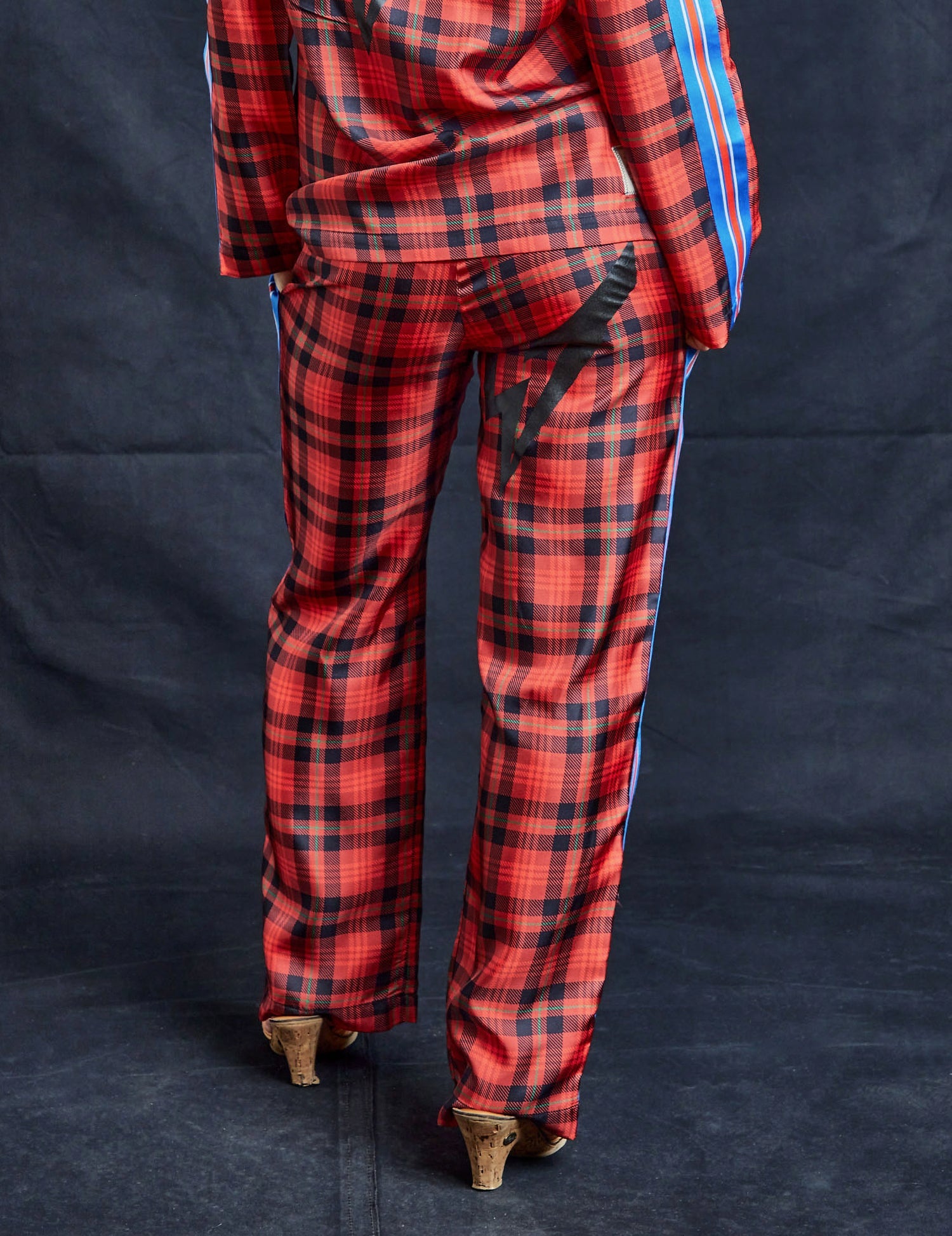 Red Silk Trousers with Neon Stripe