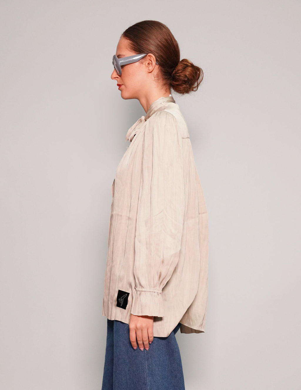 Tie Neck Blouse in Classic Multi Gather