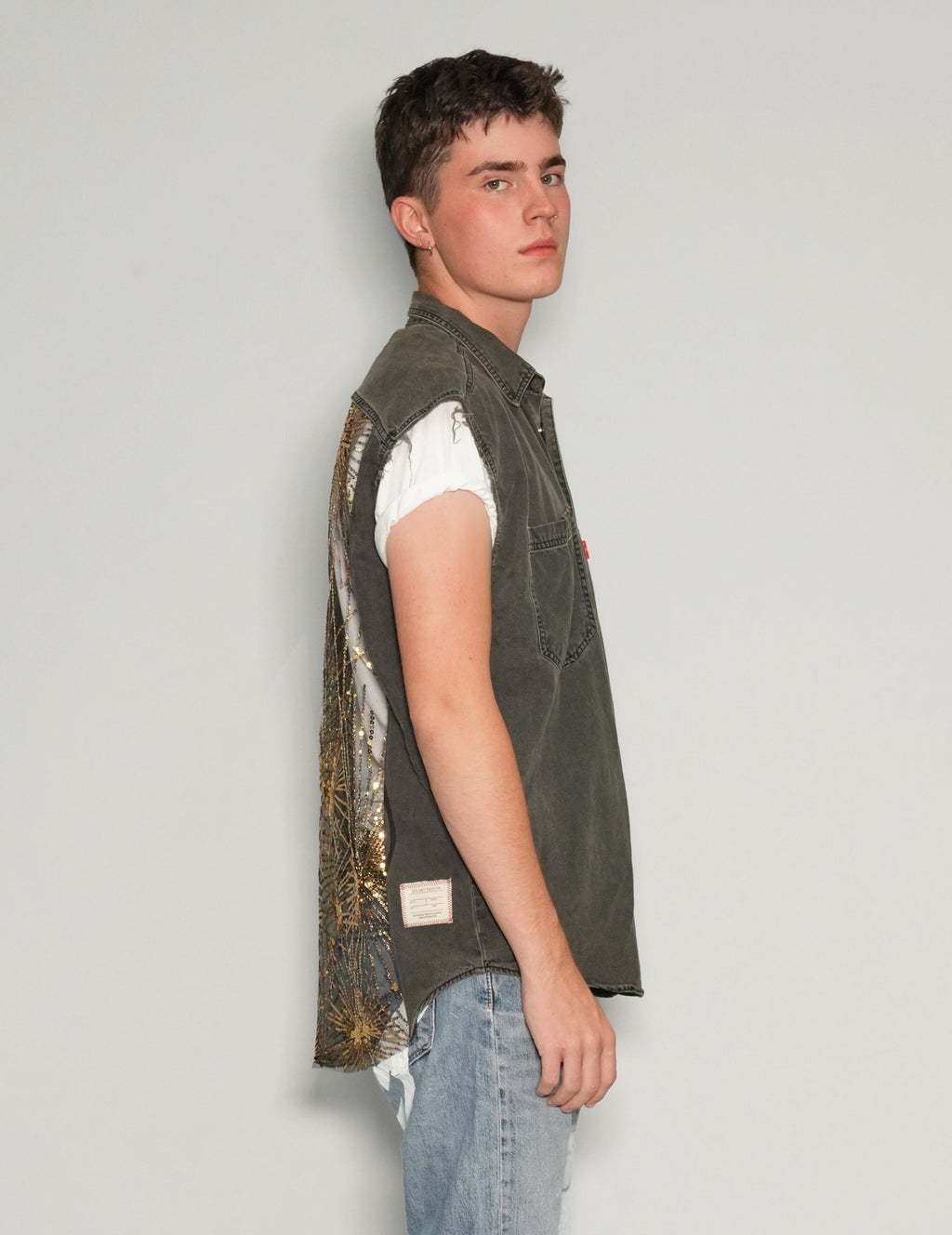 Vintage Denim Vest with Gold Party Back
