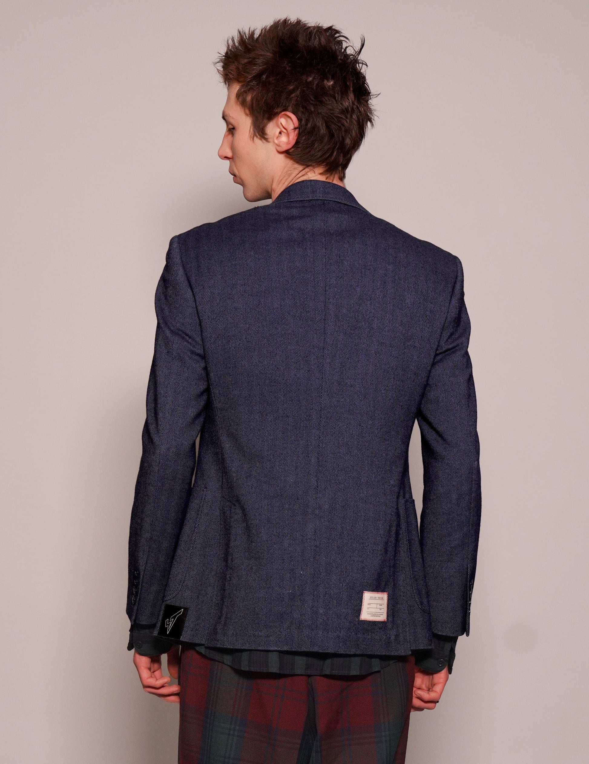 Navy Herringbone Wool Blazer