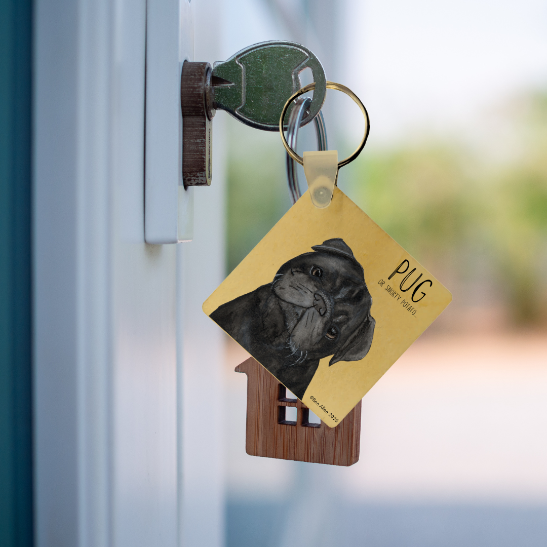 Pug Wooden Keyring Your Pocket Sidekick