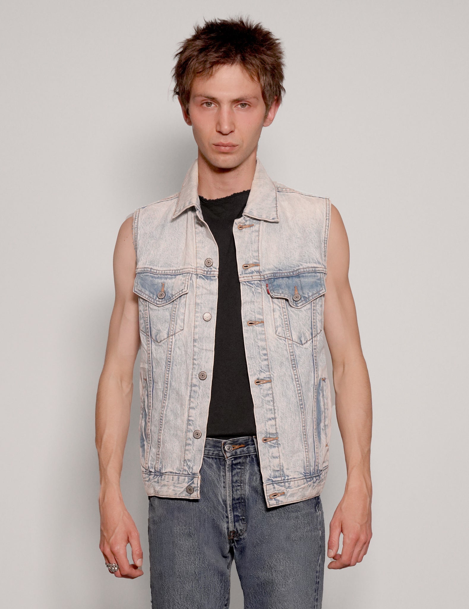 Vintage Denim Gilet with Cutoff Sleeves