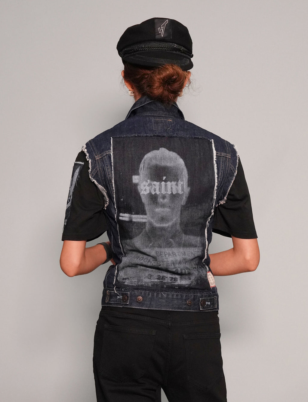 Vintage Denim Gilet with Rock and Roll Back Print