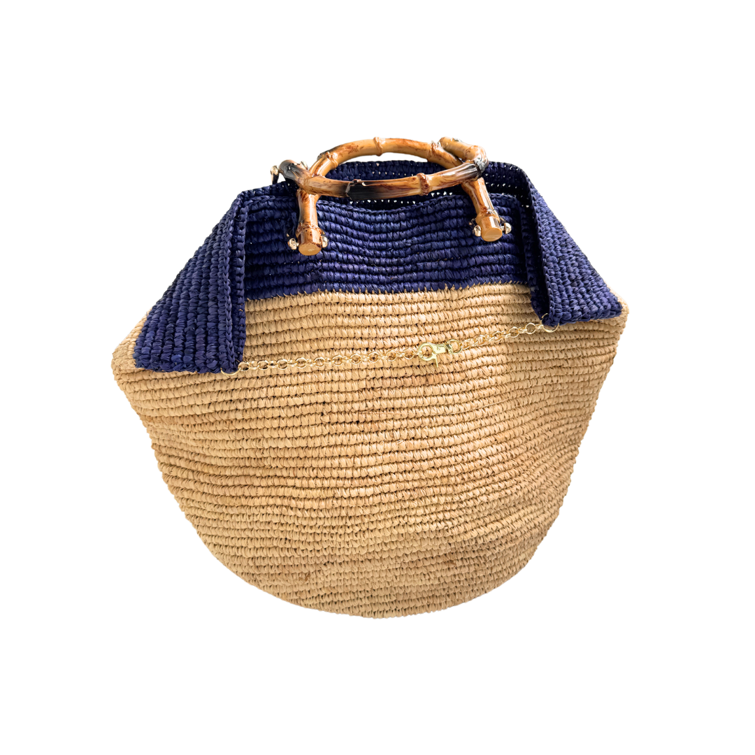 Handwoven Raffia Bag with Bamboo Handles