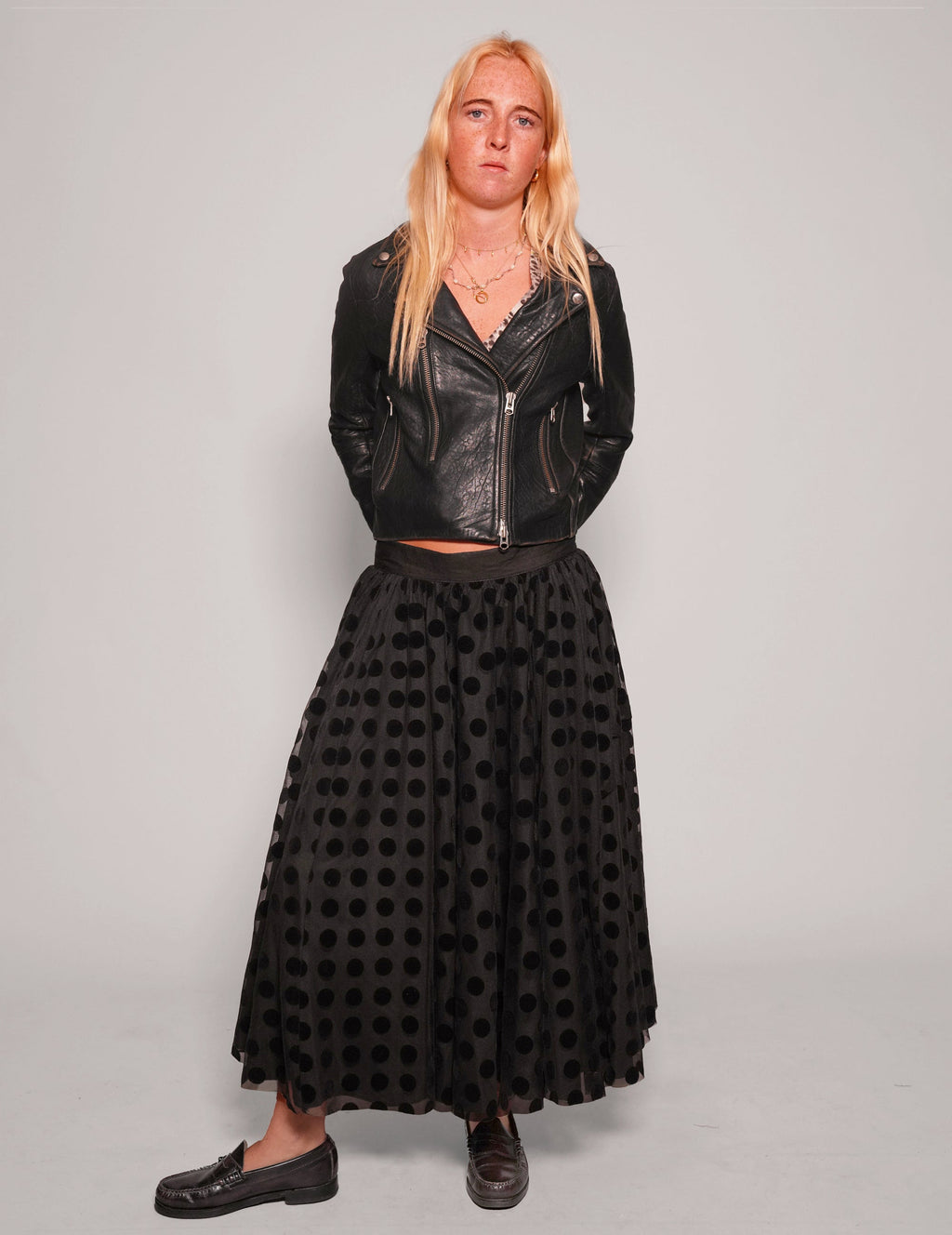 Black Polka Dot Mesh Maxi Skirt