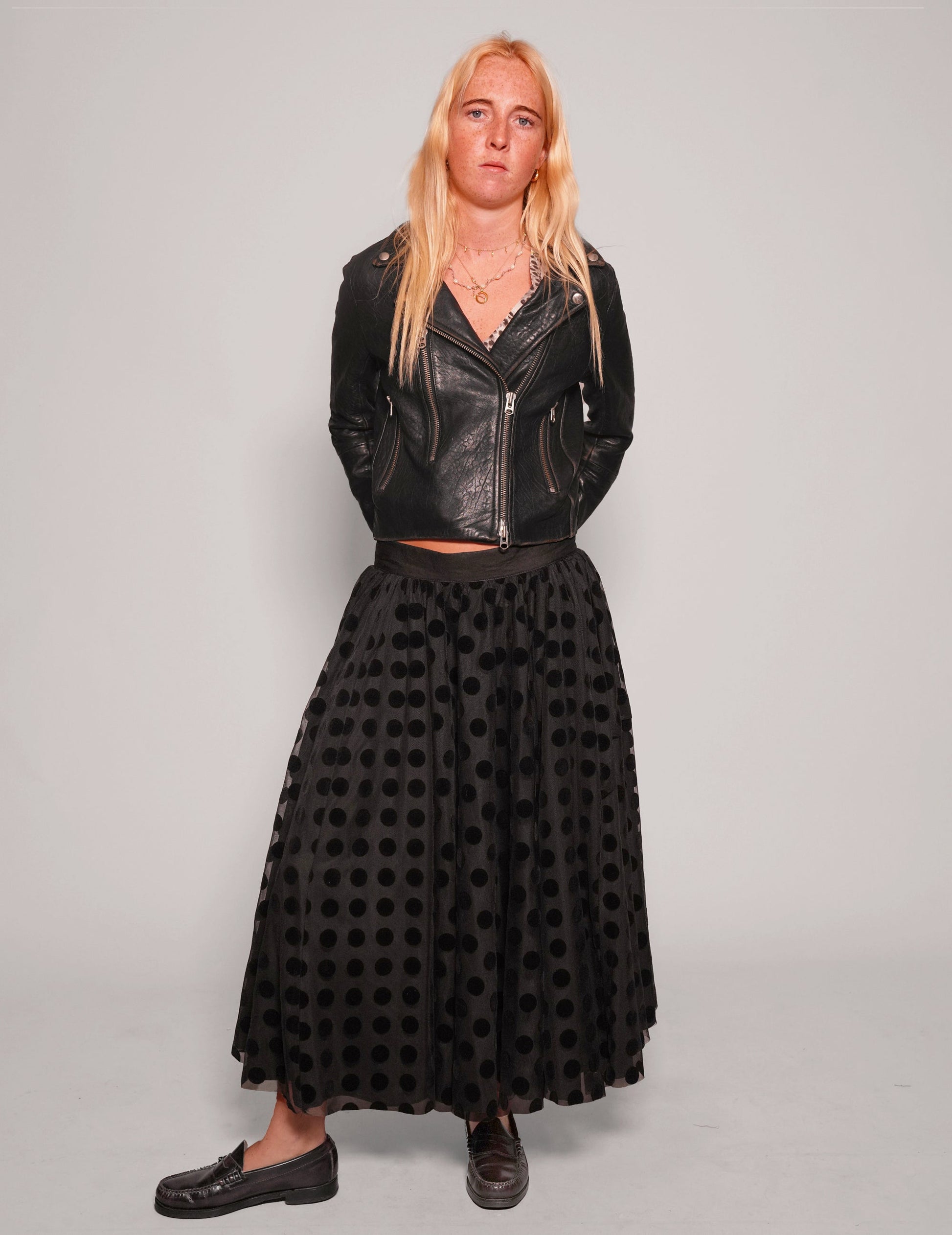 Black Polka Dot Mesh Maxi Skirt