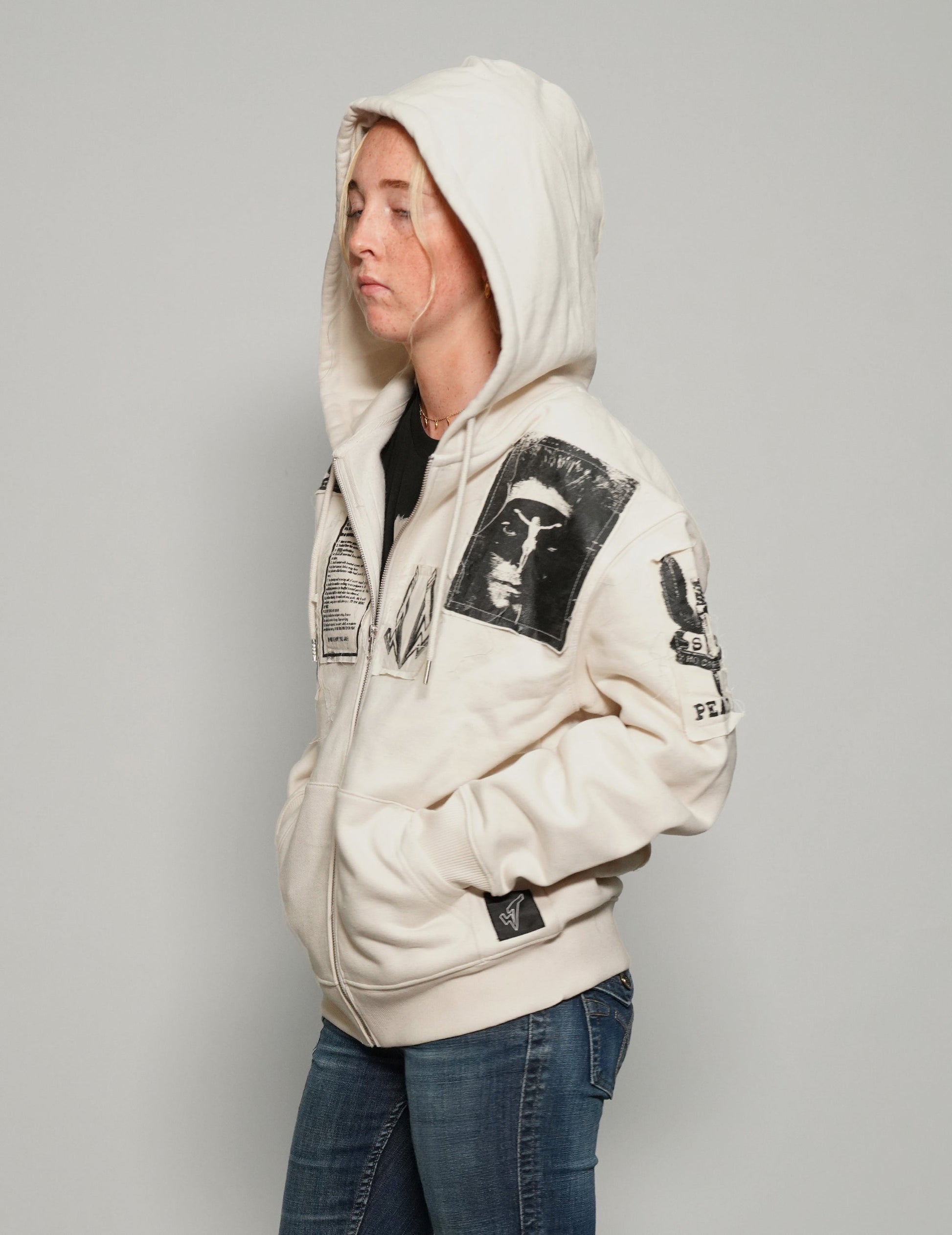 Multipatch Zip Hoodie in Ecru